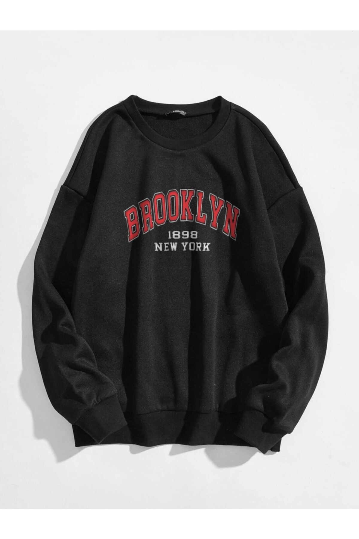 LADDYBUNNY Unisex Oversize Siyah Brooklyn Ny Baskılı Üç Iplik Sweatshirt