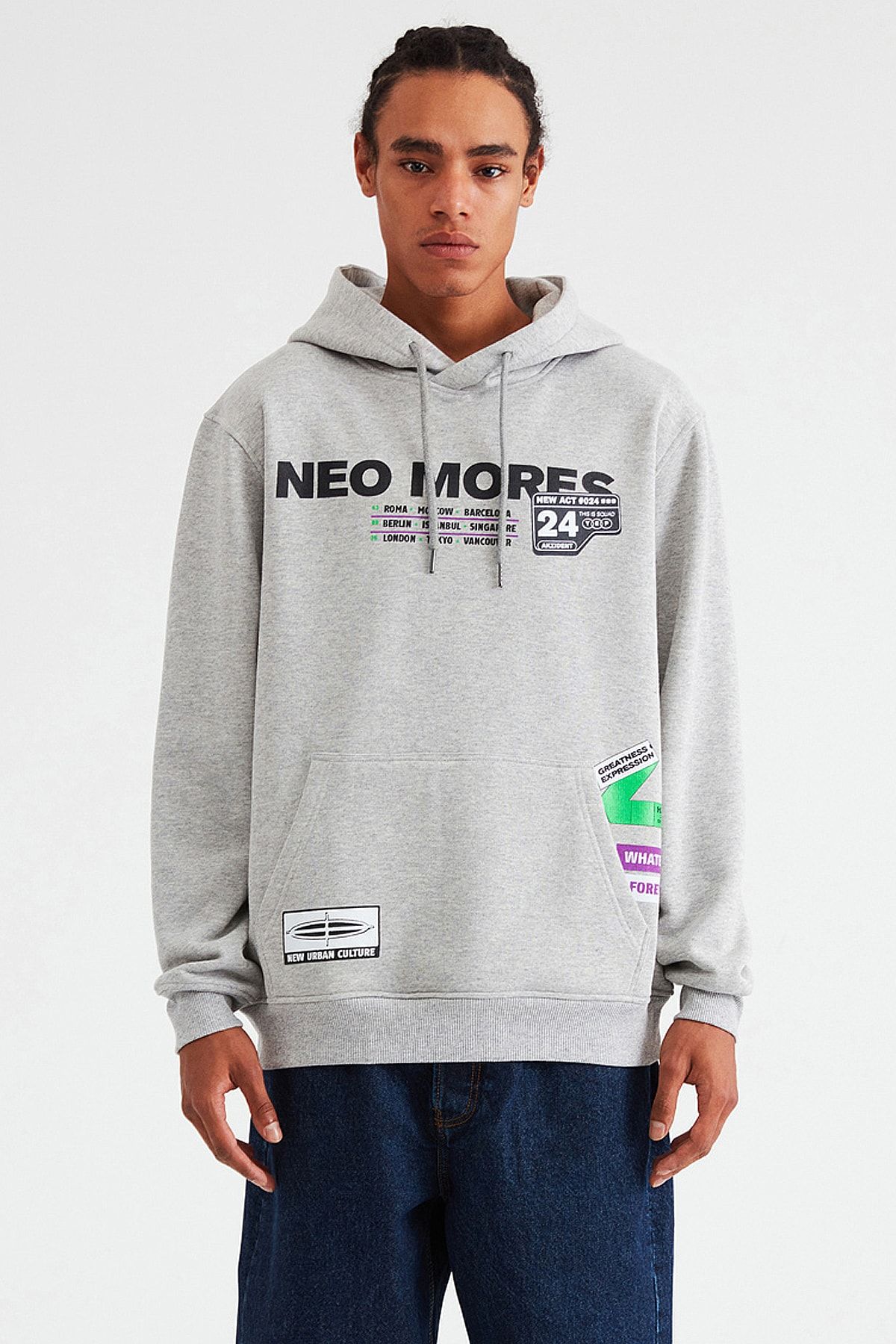 GRIMELANGE Neo Erkek Grimelanj Baskılı Kapüşonlu Comfort Sweatshirt
