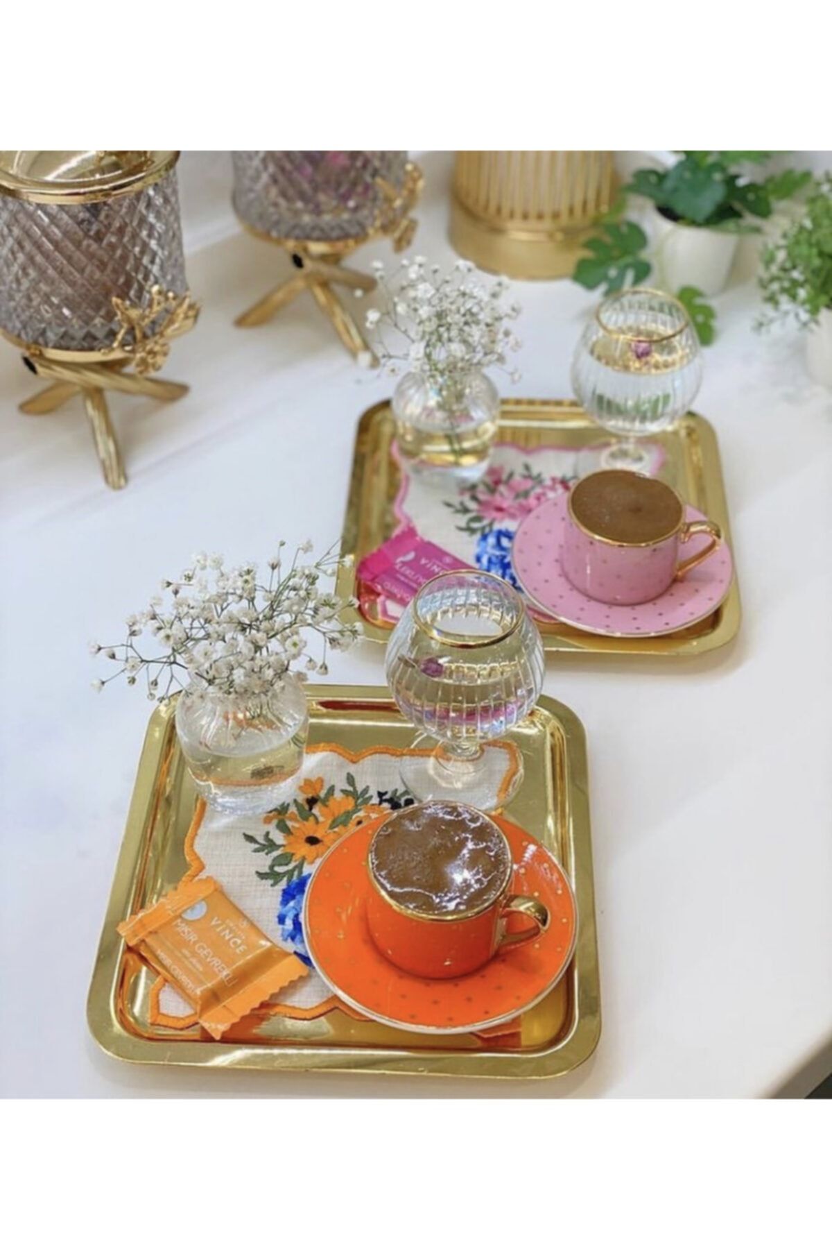 Gaios Design Gold Altın Kare Kahve Sunum Tepsi (1 ADET) Muses Decor