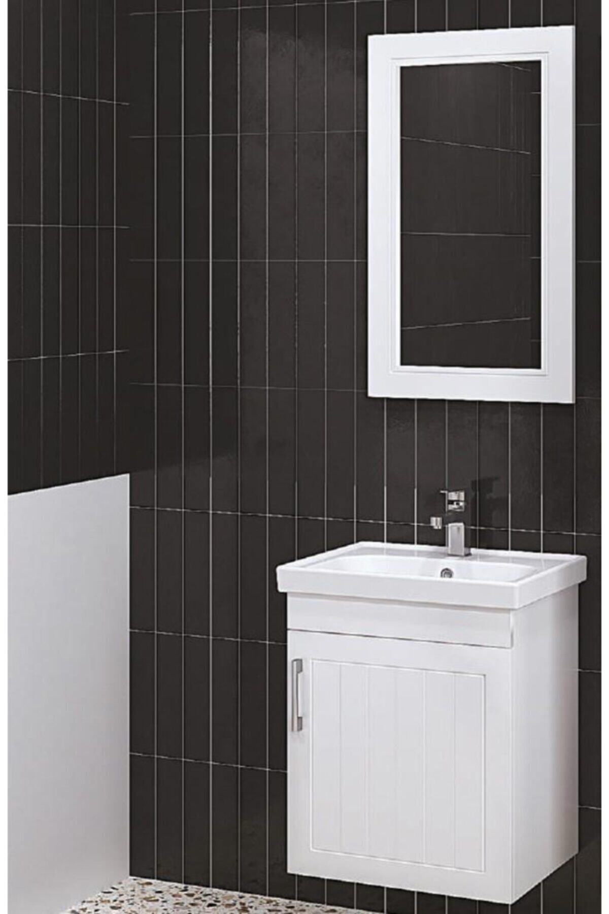 DENKO Lotus 50 Cm Mdf Beyaz Banyo Dolabı Takımı