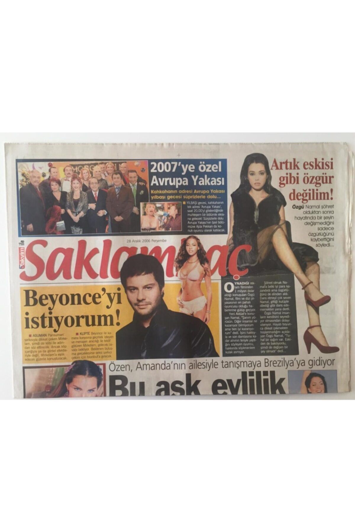 Gökçe Koleksiyon Takvim Gazetesi Saklambaç Eki 28 Aralık 2006 - Yılbaşı Gecesi Için Özel Bir Şova Hazırlanan Şarkıcı