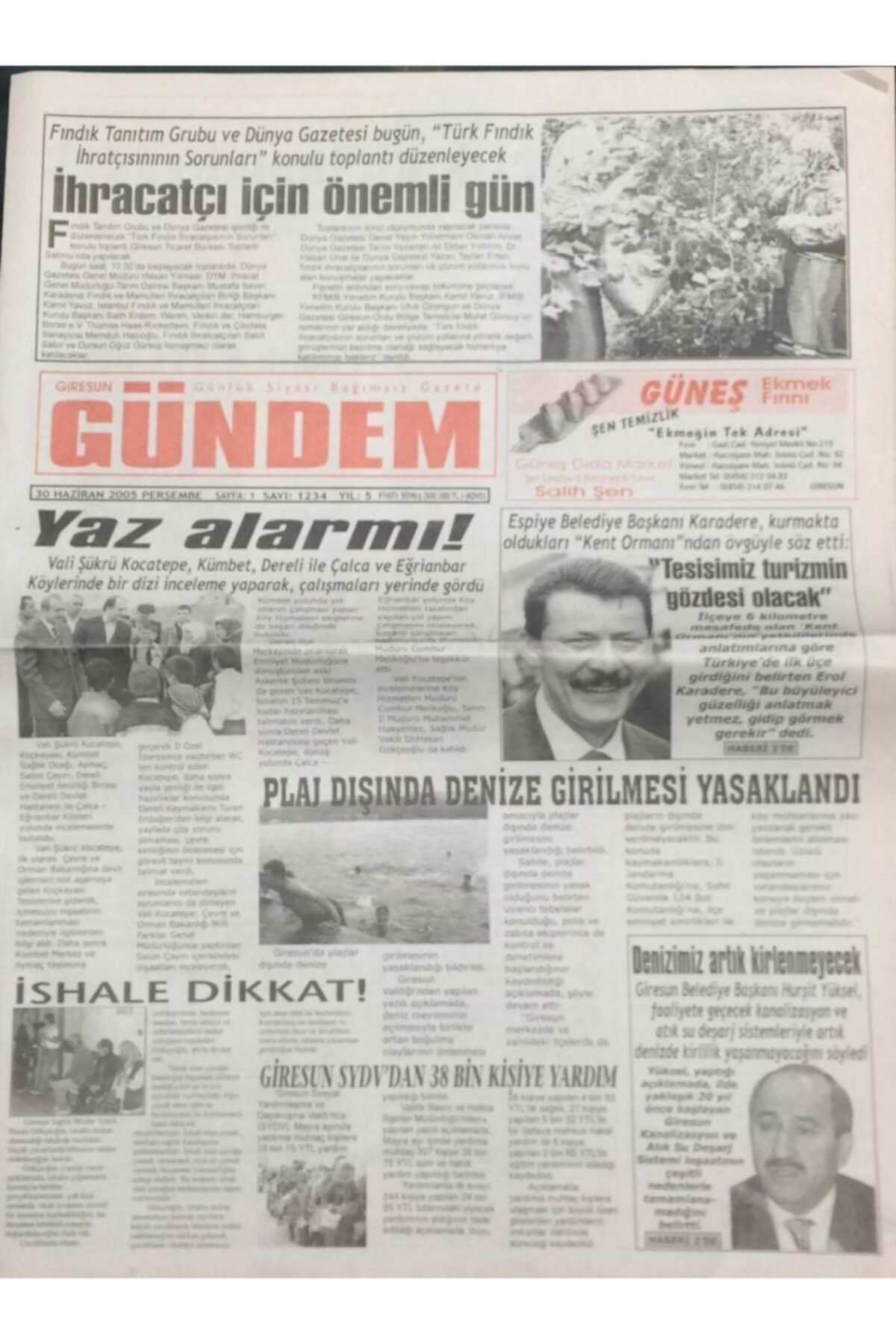 Gökçe Koleksiyon Giresun Gündem Gazetesi 30 Haziran 2005 ''giresunspor Için Gurur Veren Tablo'' Gz30942