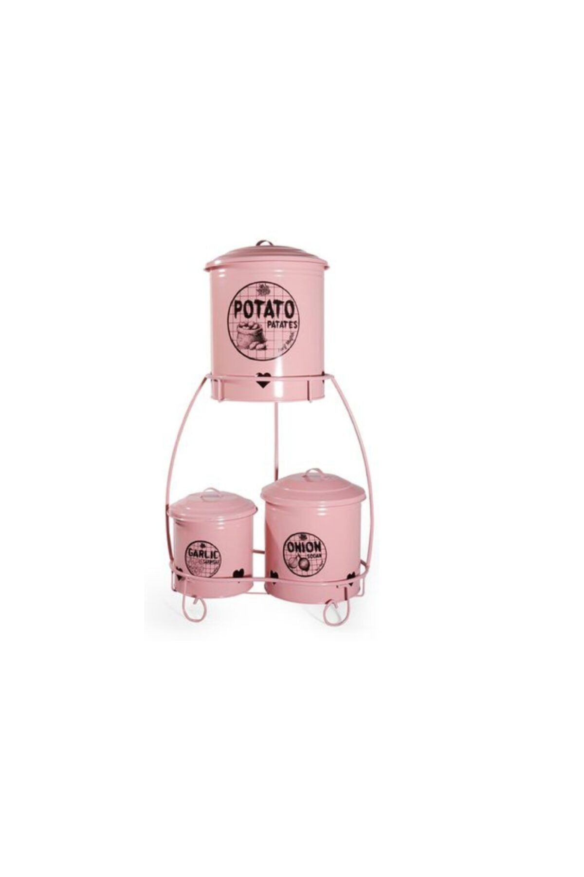 AYLA STAND Patates Soğanlık Sarımsak 3 Bölmeli Pembe