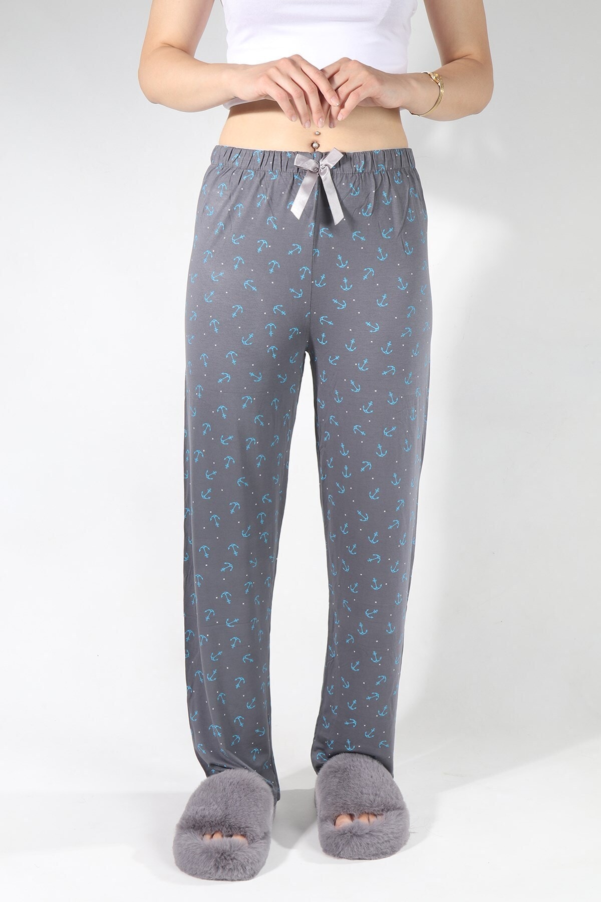CURCUNA Çapa Desenli Kadın Pijama Altı Gri