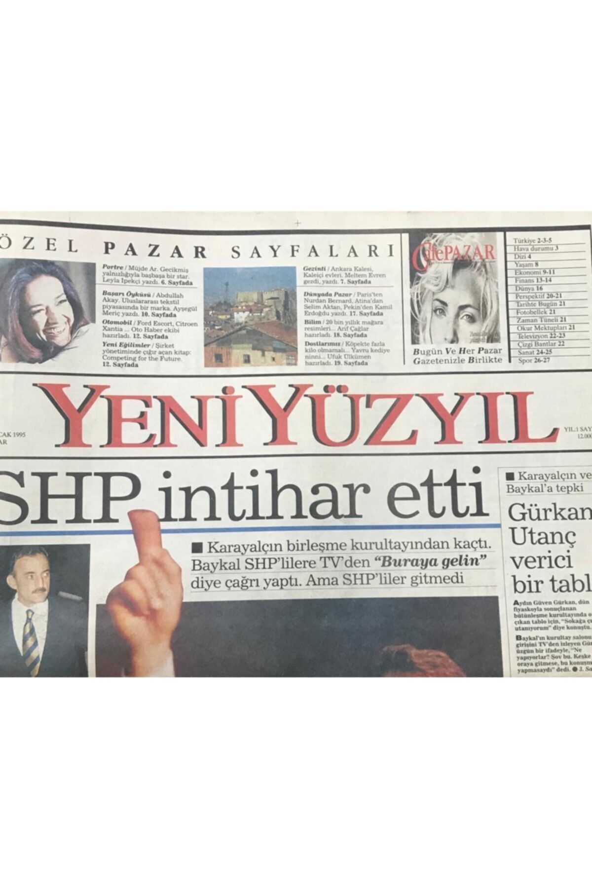 Gökçe Koleksiyon Yeni Yüzyıl Gazetesi 29 Ocak 1995-shp 'nin Intihar Etti Gz36663