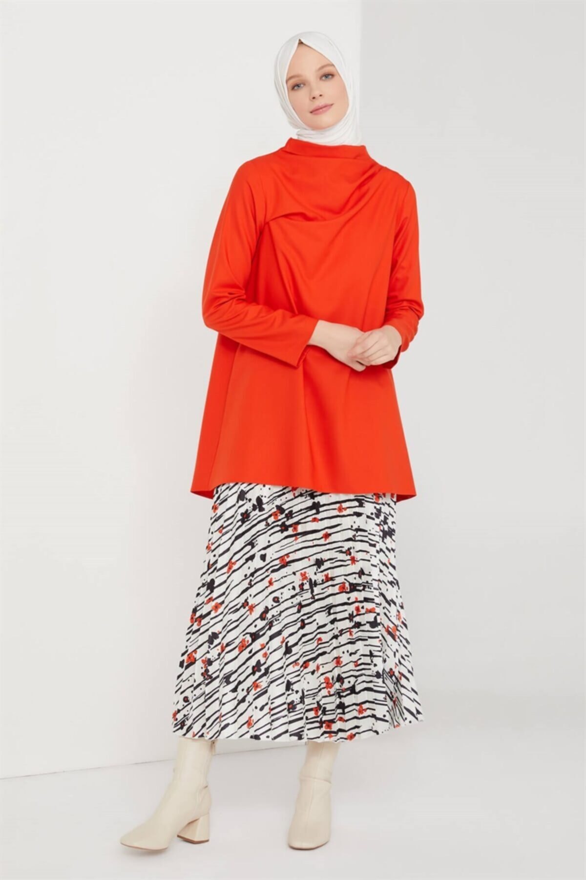 Armine Plisoley Desenli Etek 21k1112 Ekru