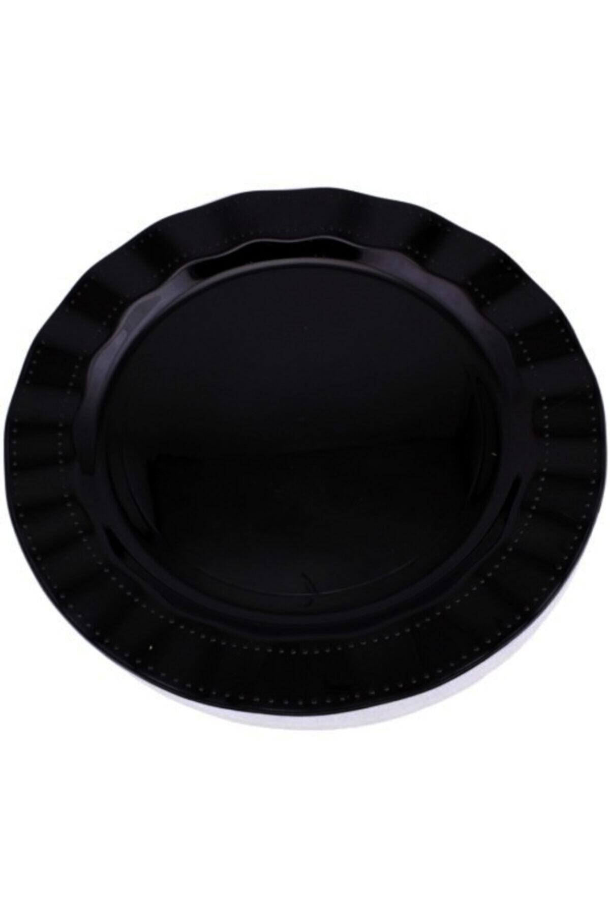 Null Store Parti Aksesuar Siyah Renk Lüks Plastik Mika Yuvarlak Tabak 26 Cm 6 Adet