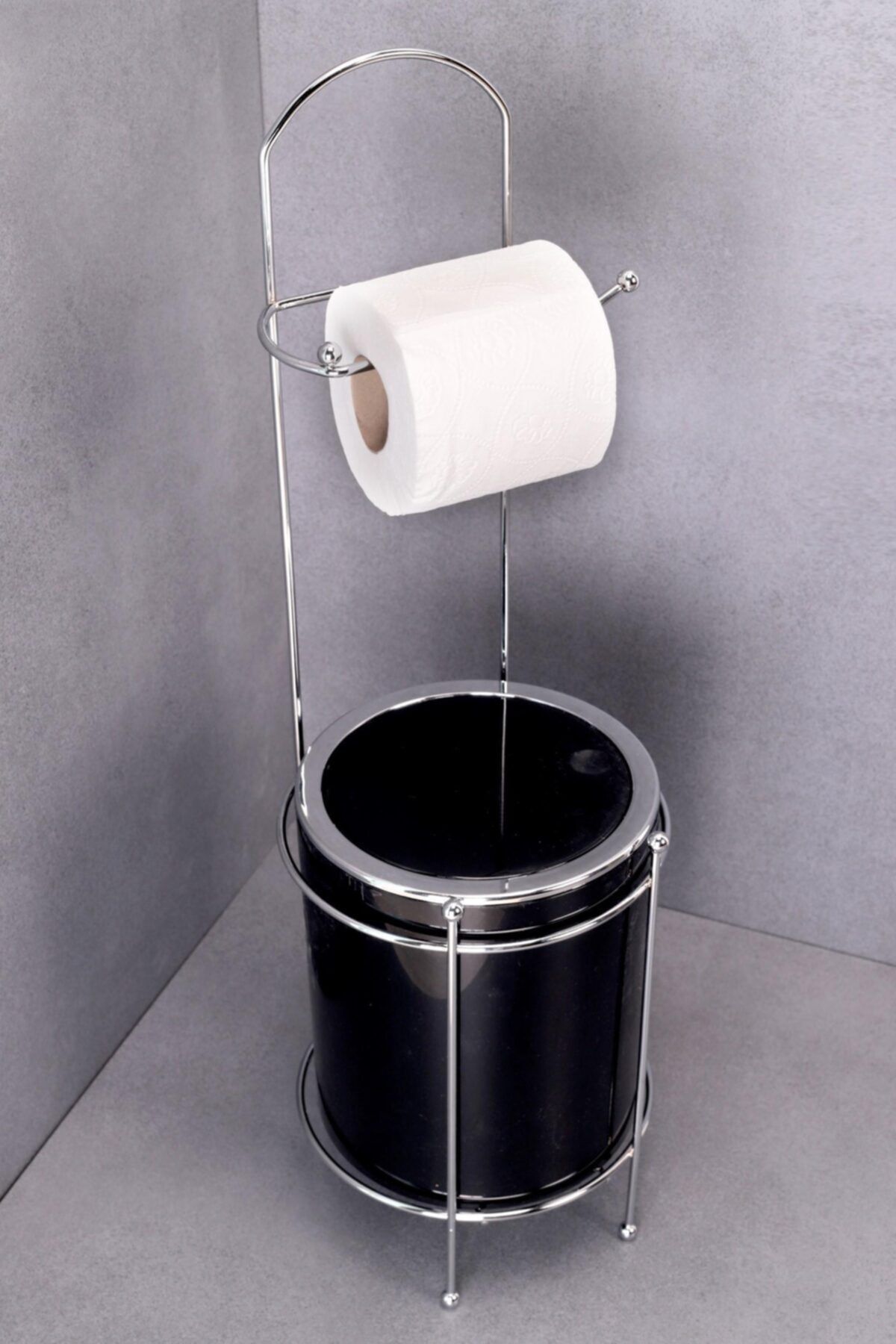 ORSA HOME 182 Yuvarlak Krom Siyah Kovalı Wc Kağıtlık