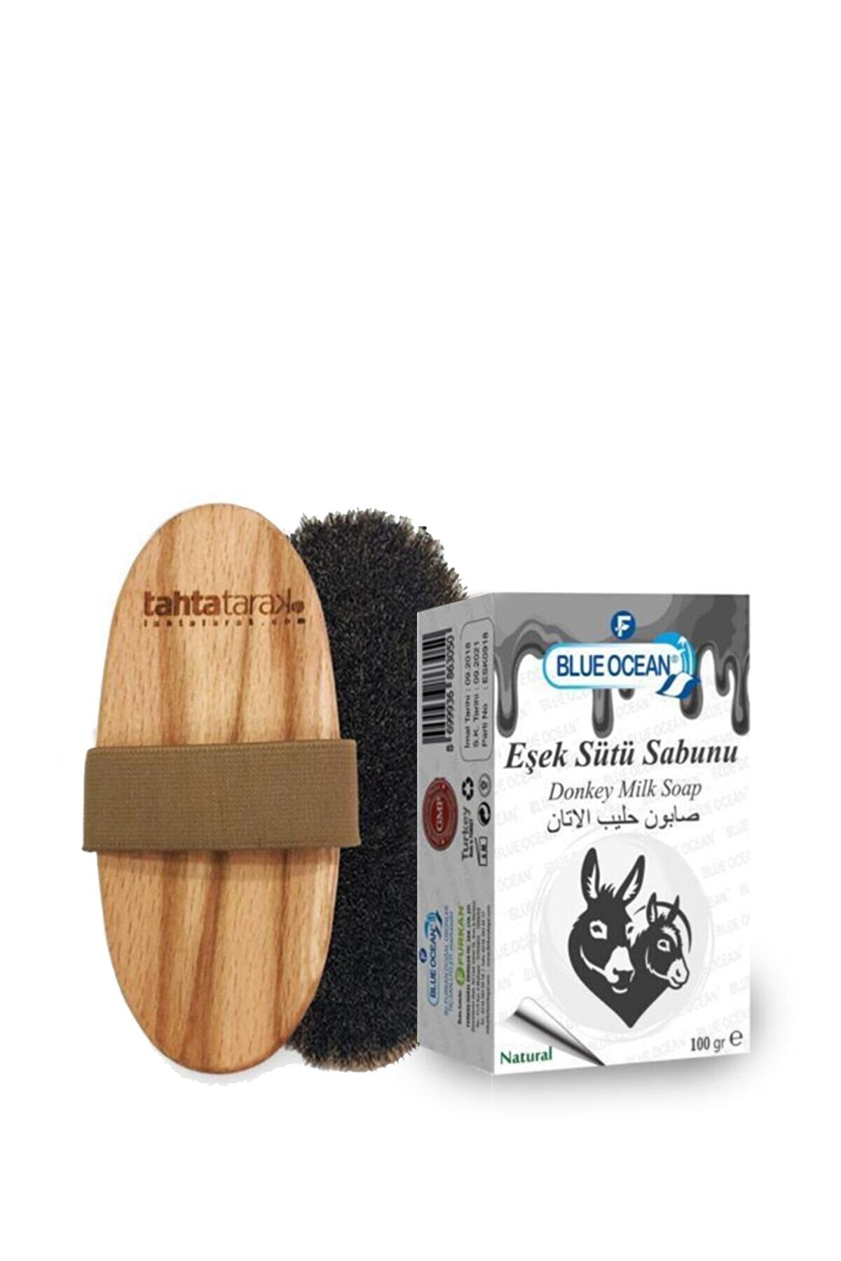 tahtatarak Selülit Karşıtı Doğal At Kılı Fırçası + Furkan Blue Ocean Eşek Sütü Sabunu 100 G