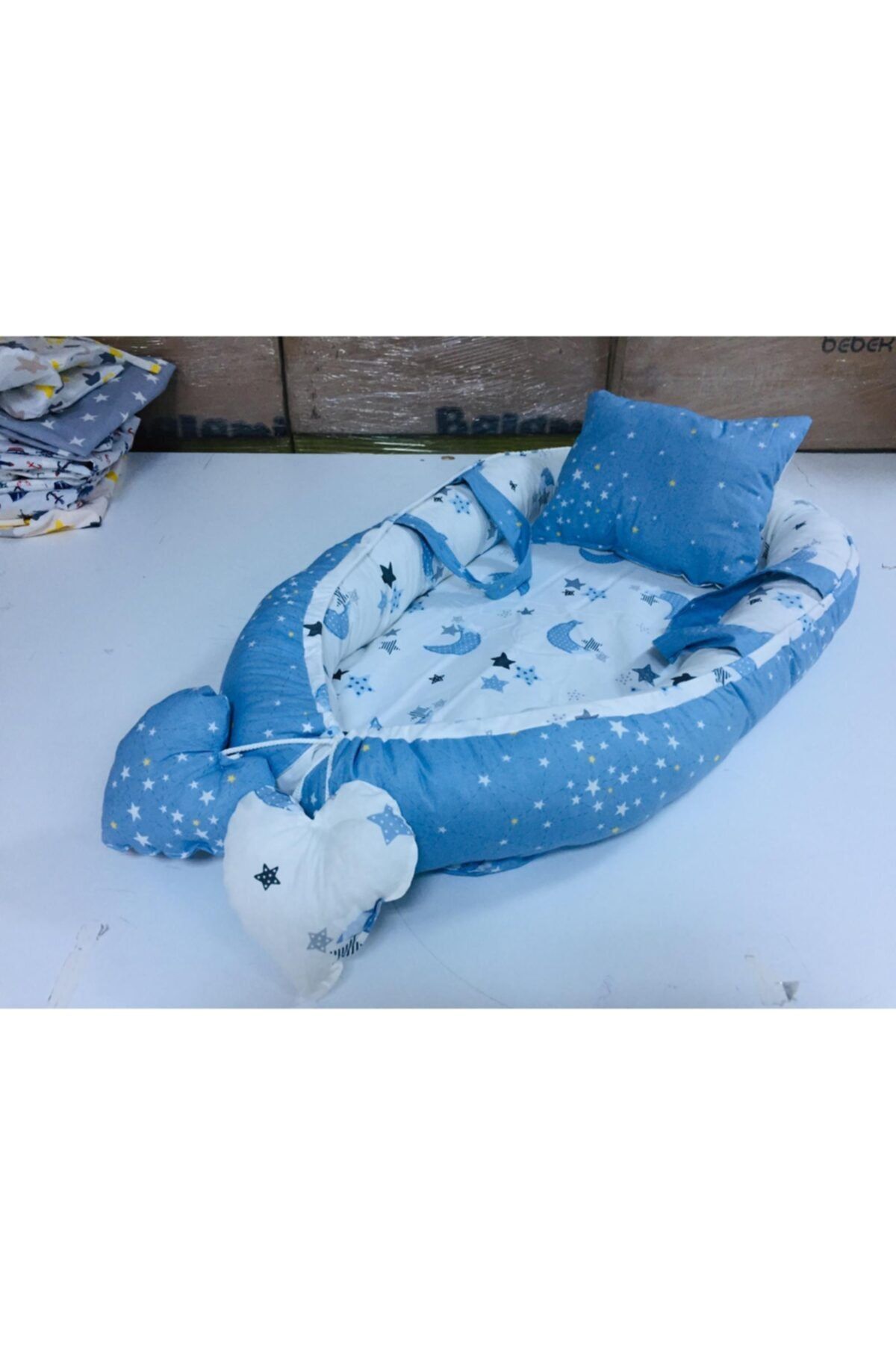 Balamira Yenidoğan Oval Babynest Yatak Ve Yastık (RENK:DENİZ MAVİSİ) Kio