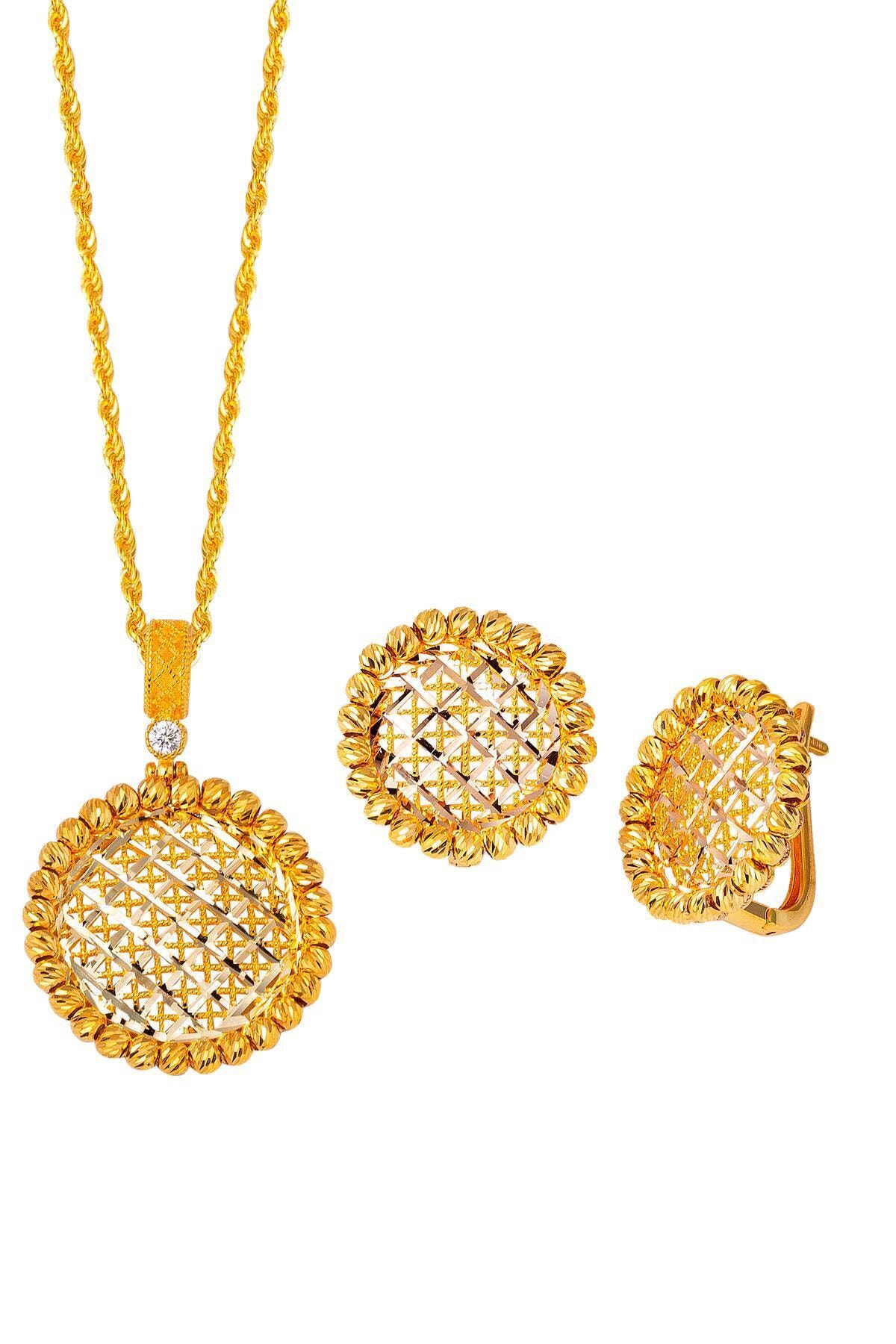 Bilezikci Yaşam Çiçeği Kolye & Küpeli Altın Set