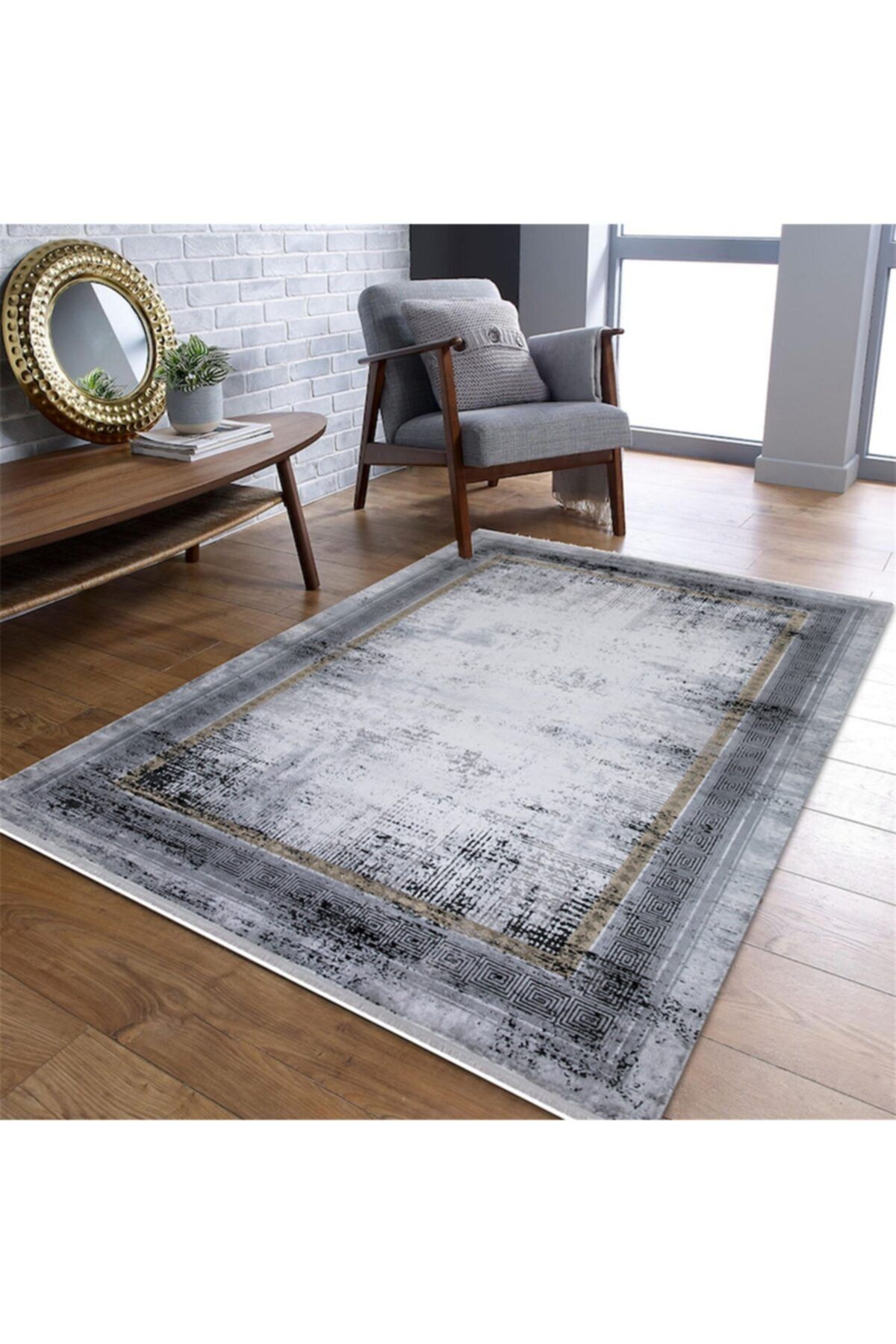 Atlantik Halı Despada Home Crown C1200k Gri / Siyah Viskon Bambu Modern Salon Halısı