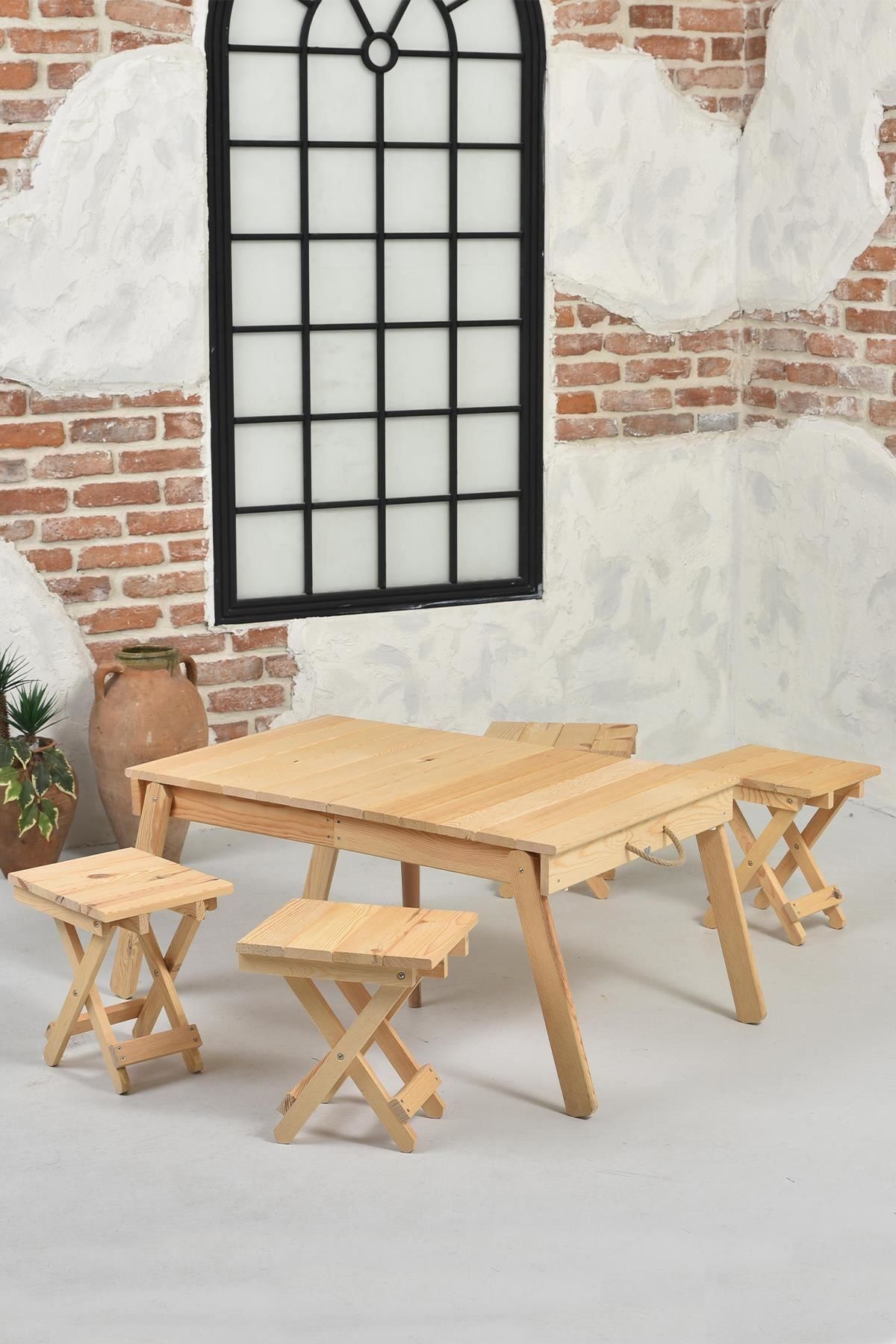 Ena Butik Nurcan Ahşap Katlanabilir Bavul Masa Kamp Piknik Masa Takımı