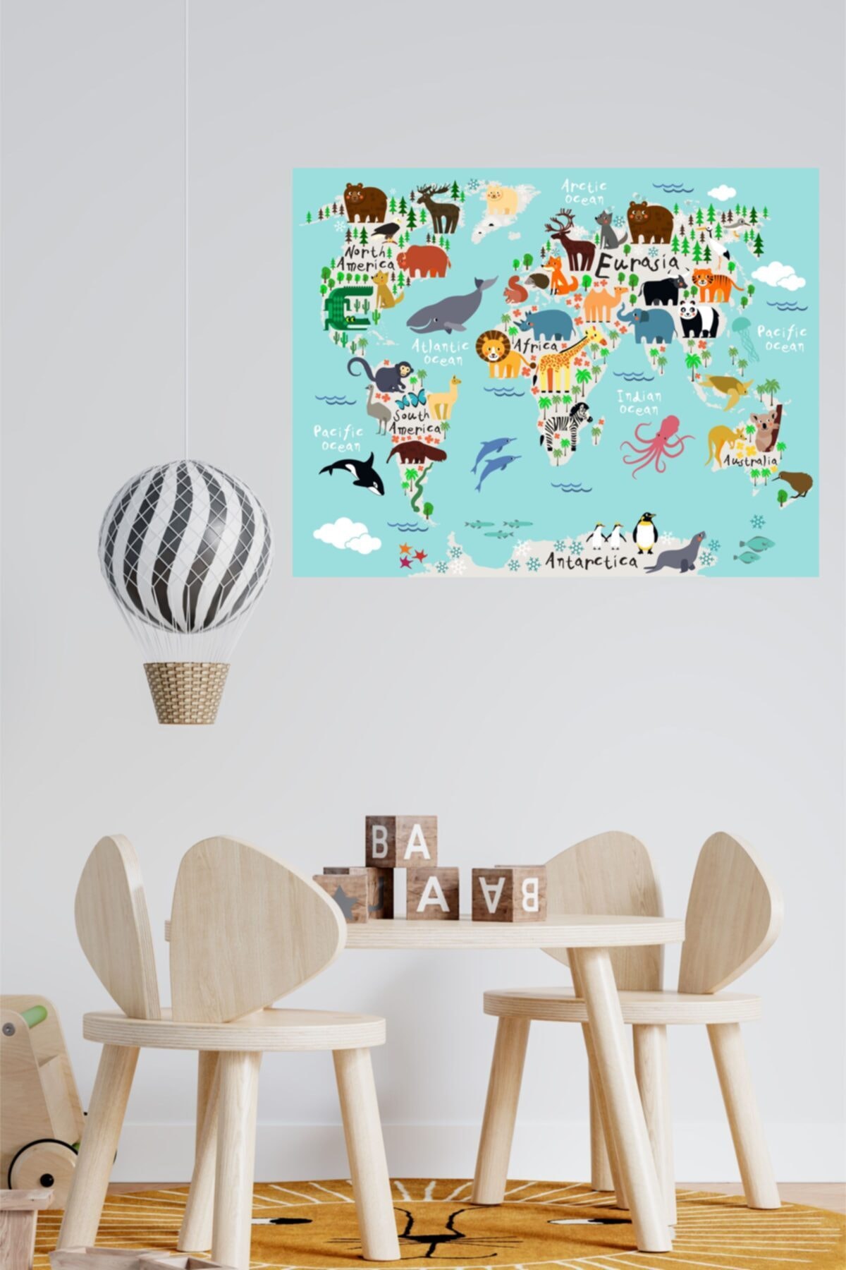 TRC TRAFİK Eğitici Renkli Dünya Haritası , Dünya Atlası Çocuk Ve Bebek Duvar Sticker. (75x58 Cm)