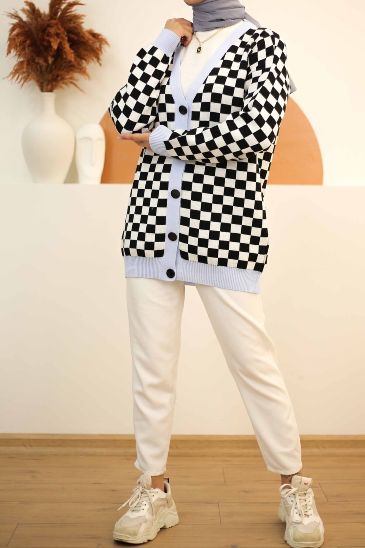 İmajButik Kare Desenli Triko Hırka/bebe Mavi