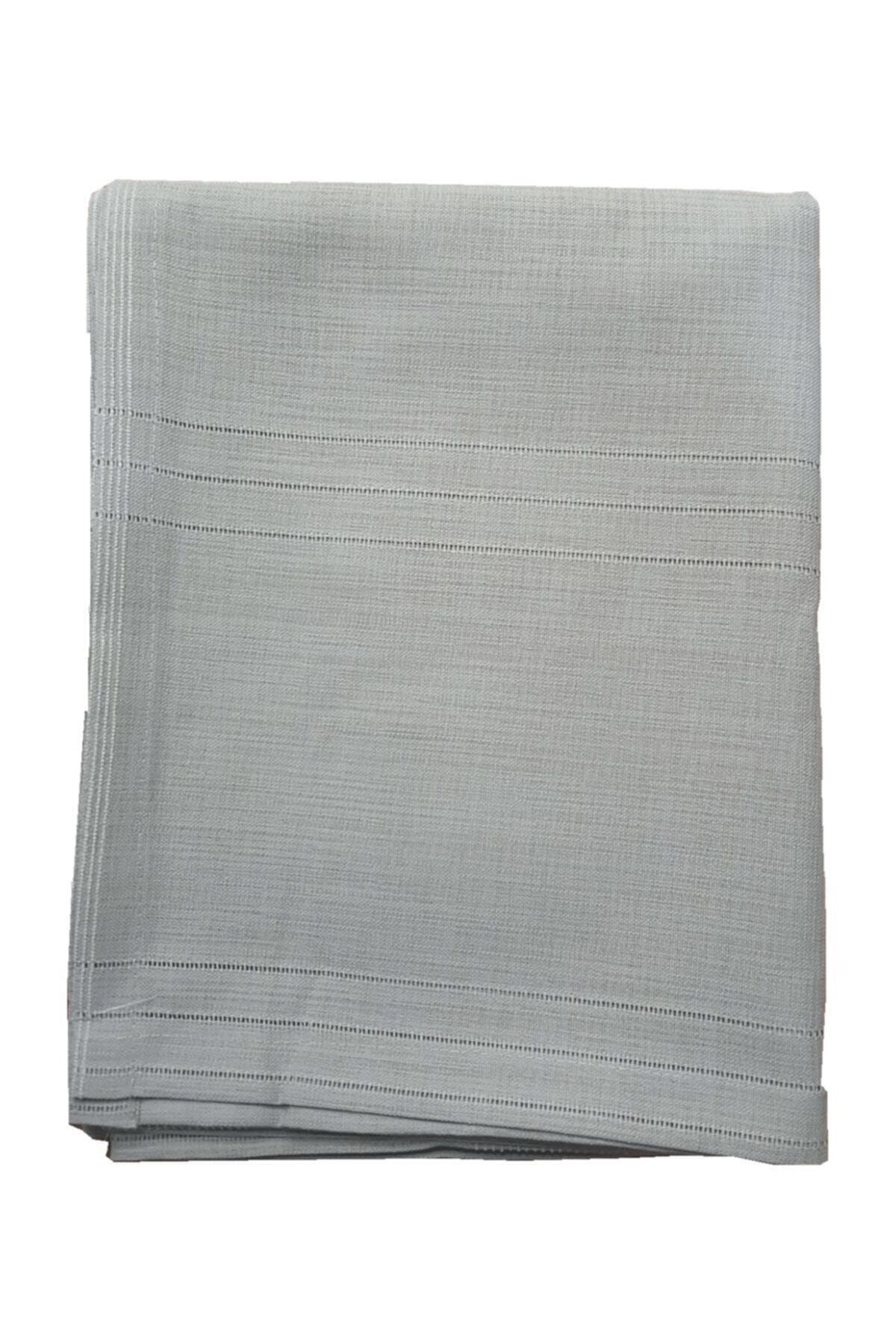 erciyesceyiz Gri Keten Kumaş Çizgili Masa Örtüsü 160*220 cm