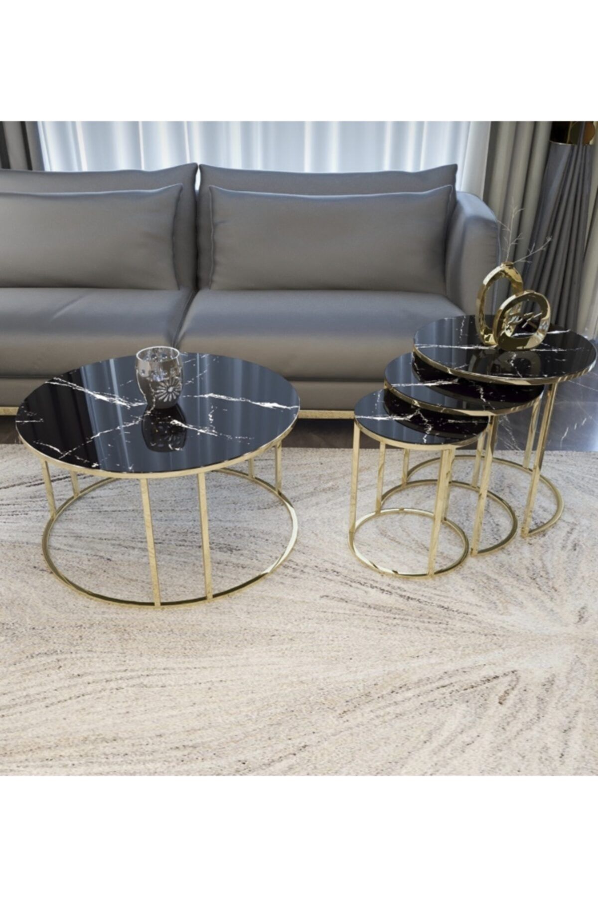 ADG Concept Gold Zigon Ve Orta Sehba Seti Kırılmaz Camlı Siyah Mermer Desenli