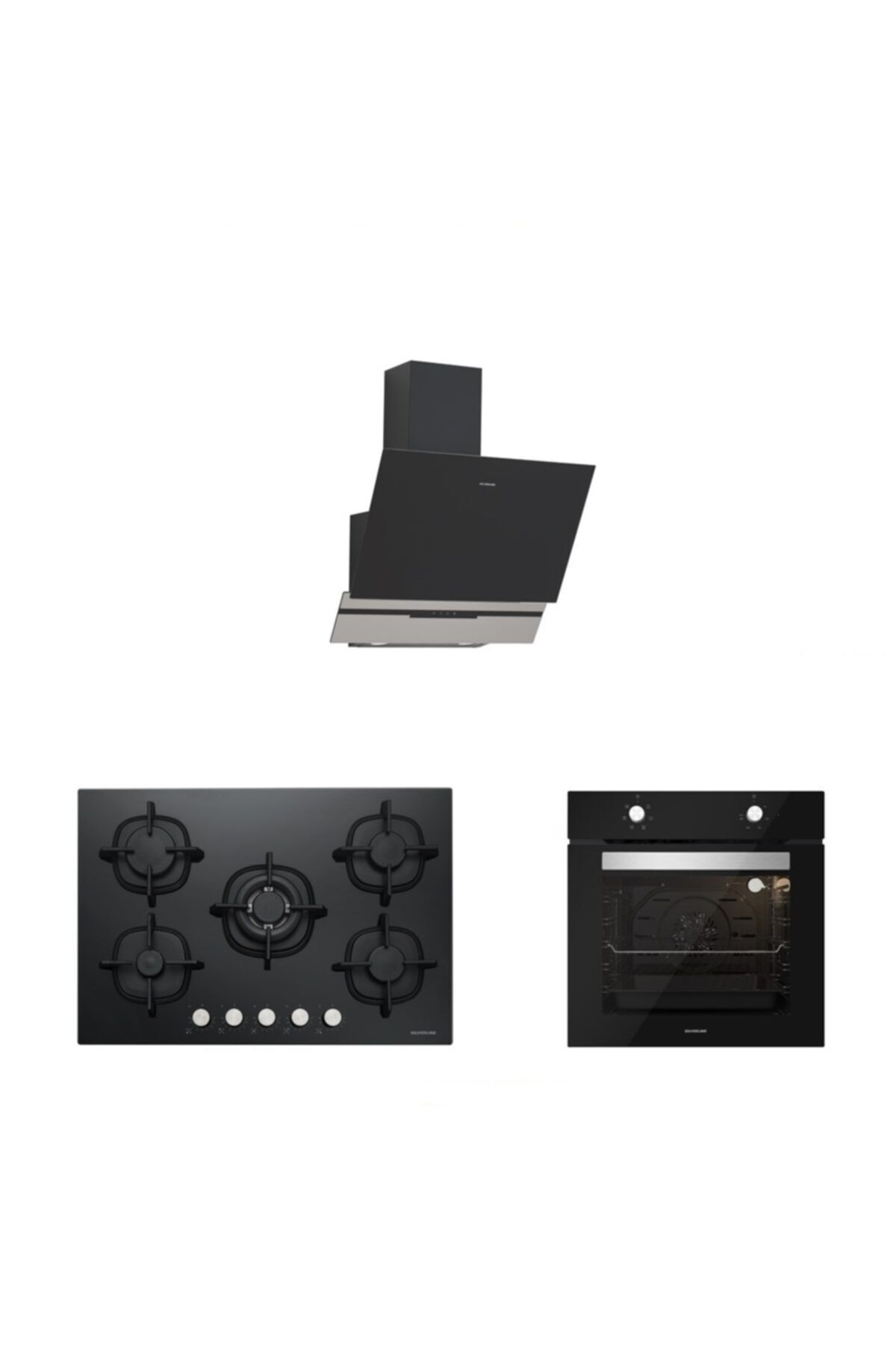 Silverline Siyah Cam Ankastre Set (3450 Slım-lıne 60 Siyah+cs5426b01+bo6501b01)