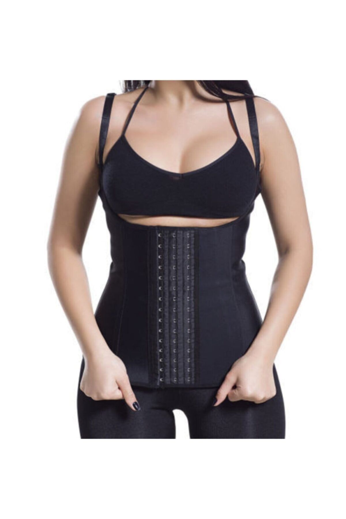 Sh Mağazacılık Kadın Siyah Askılı Latex Göbek Korse Extra Sıkı Double Korse