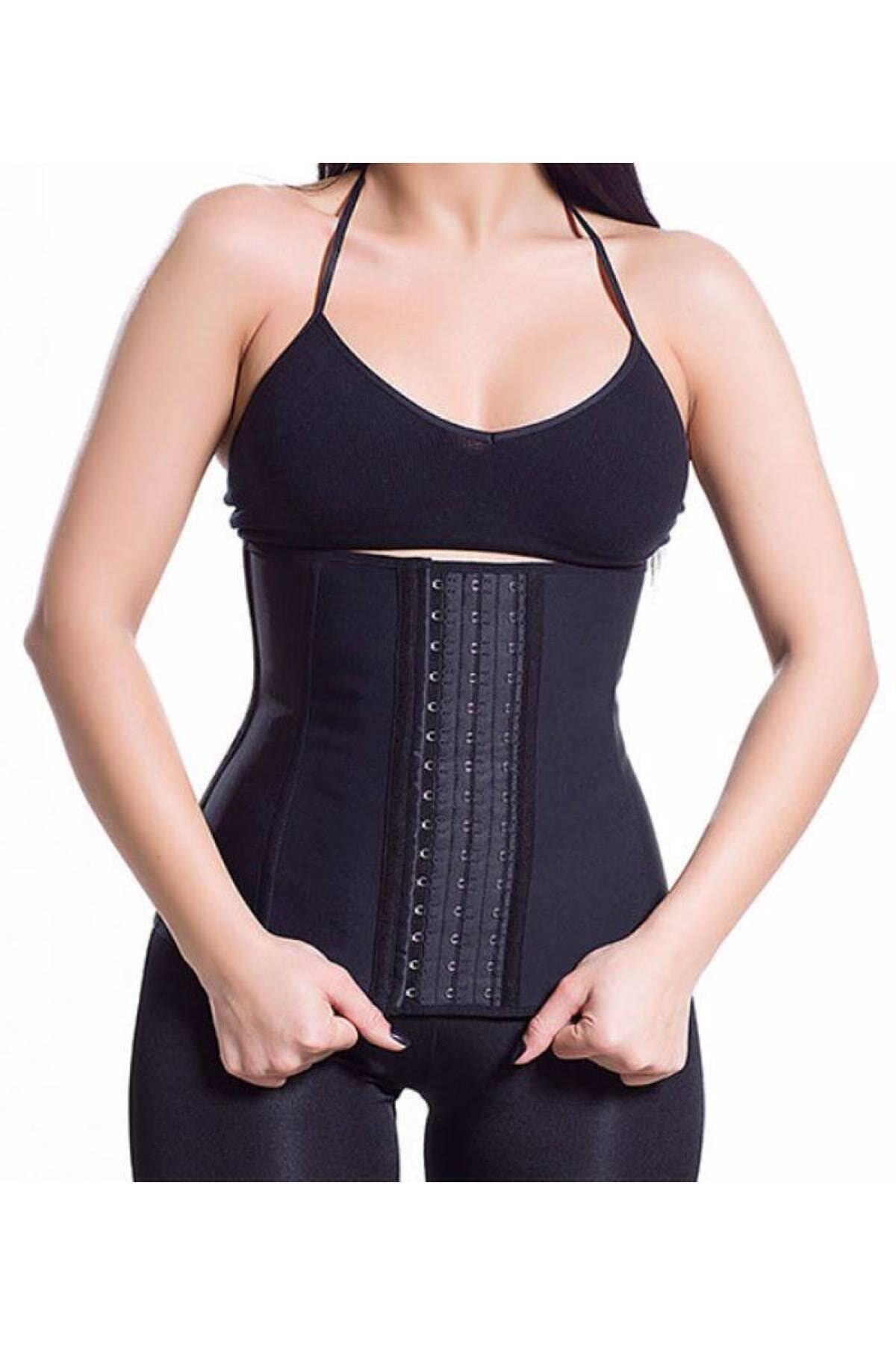 Sh Mağazacılık Kadın Siyah Askısız Latex Göbek Korse