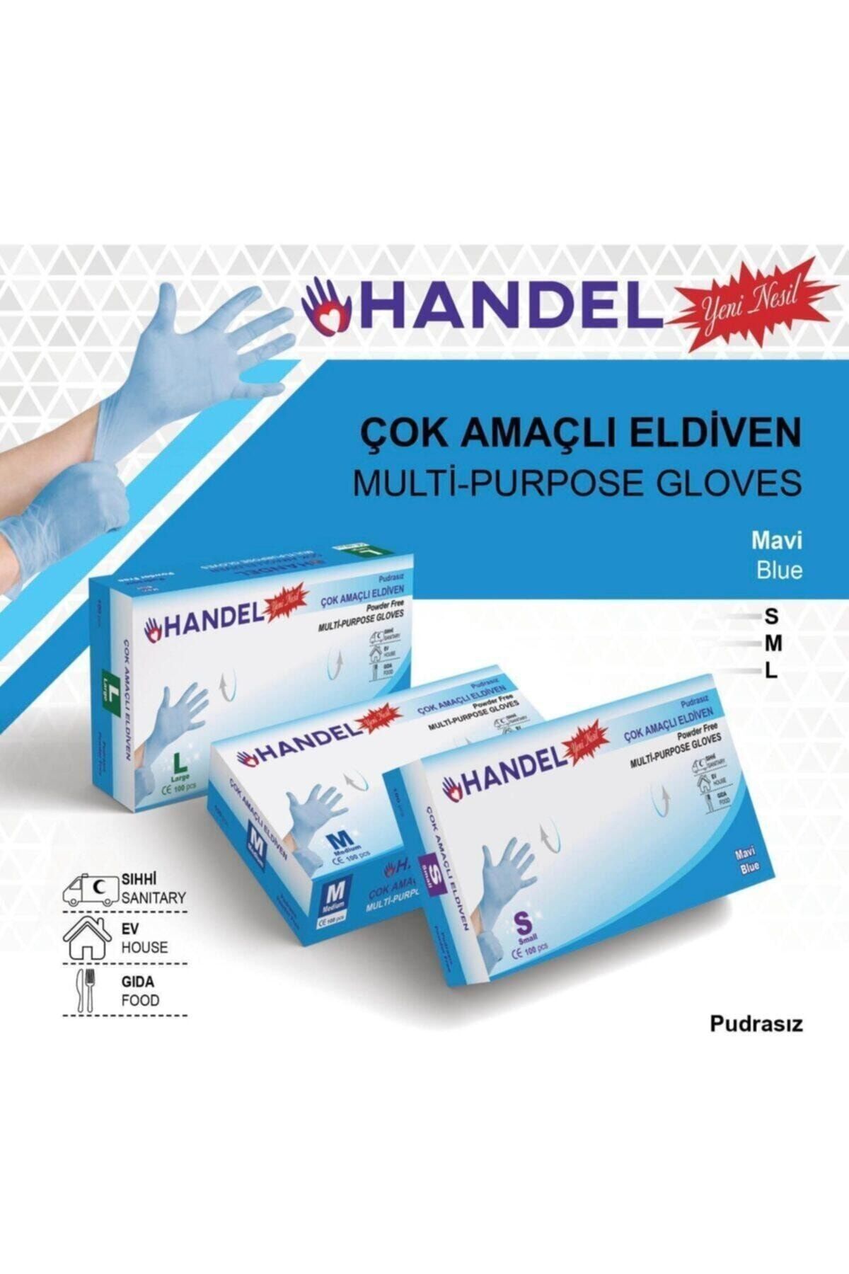 HANDEL Pudrasız 100lü S Beden / Mavi Çok Amaçlı Eldiven Lateks Değildir.
