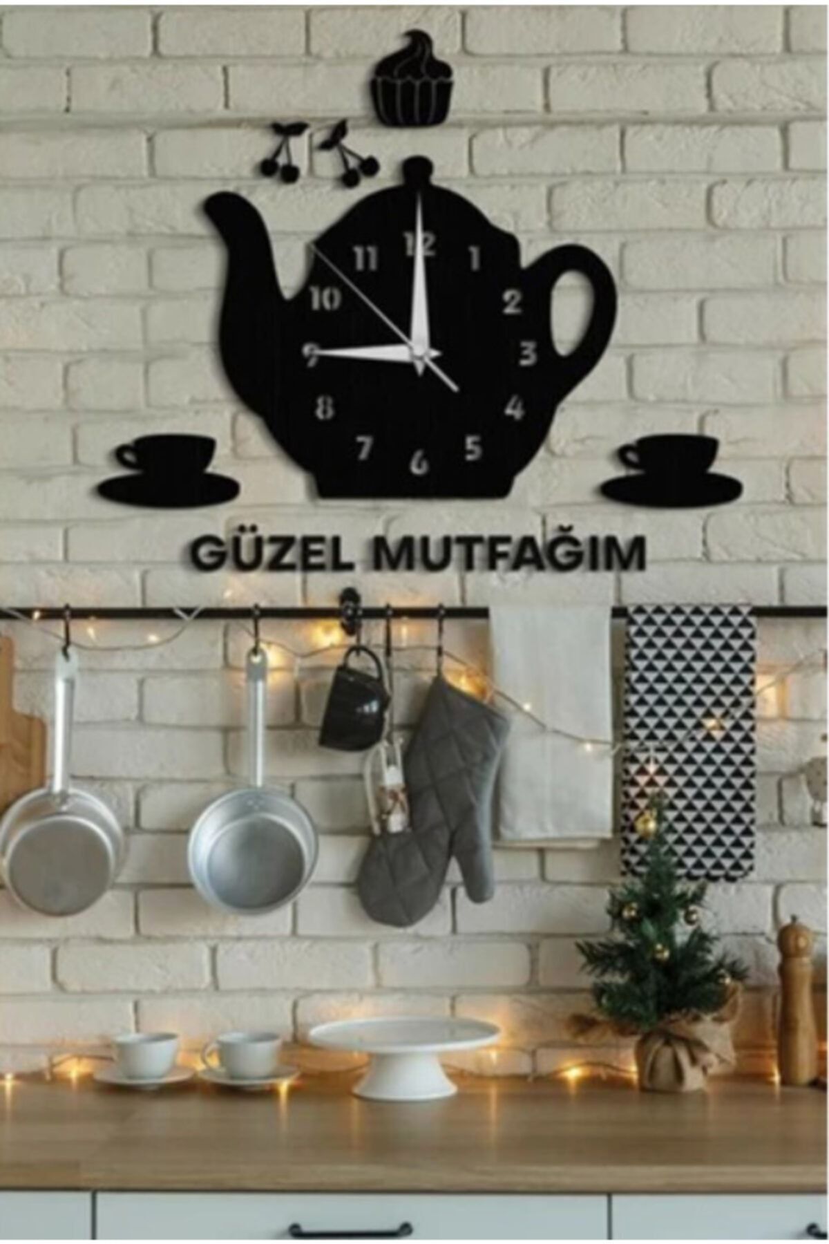 panda store Lazer Kesim Ahşap Fincan Saat Güzel Mutfağım