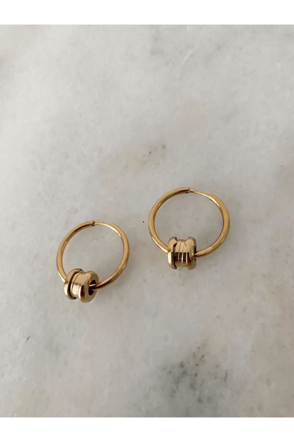 Lucky Designs Çelik Gold Halka Detay Halka Küpe