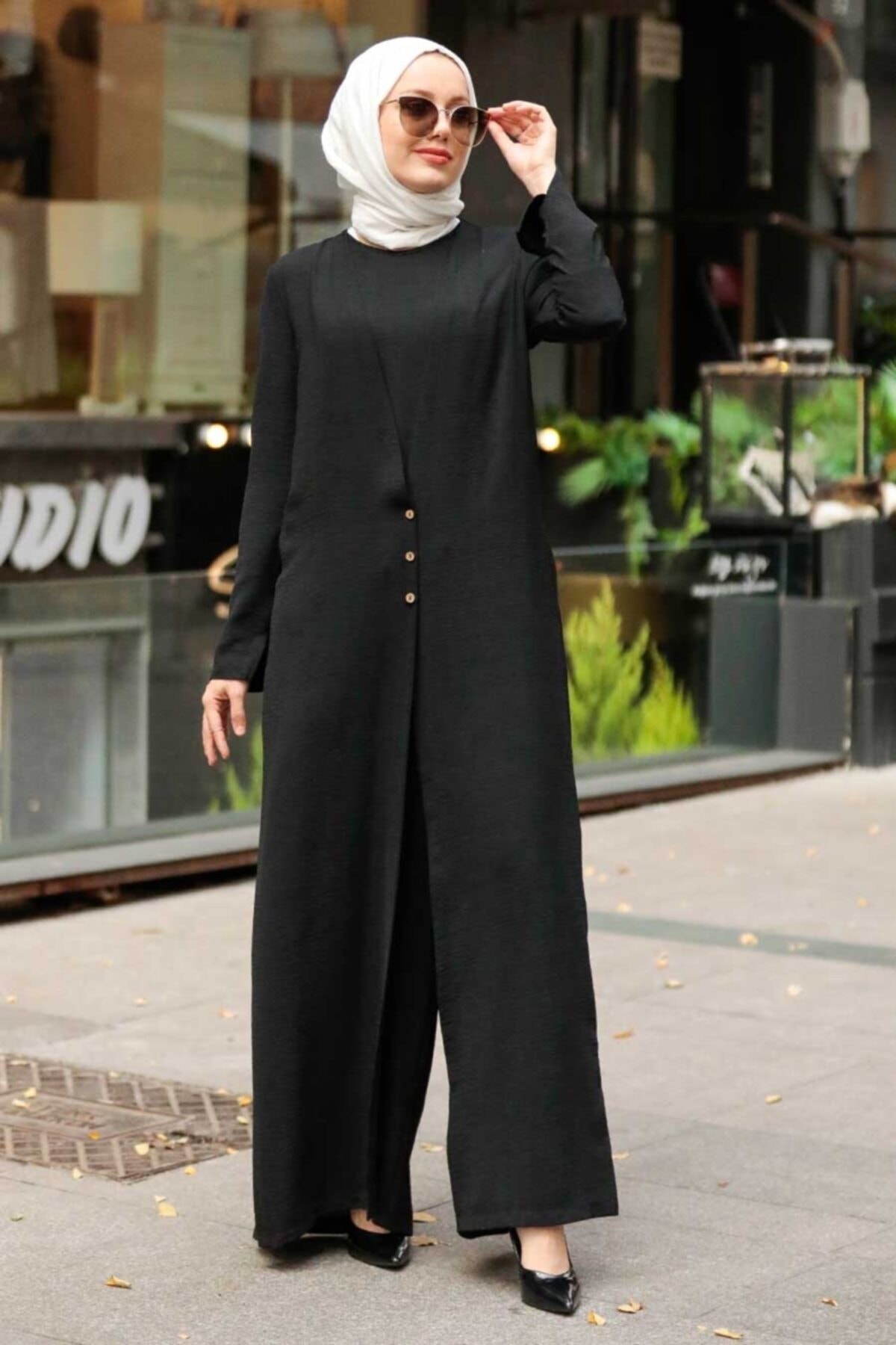 Neva Style - Hırka Detaylı Siyah Tesettür Tulum 51890s