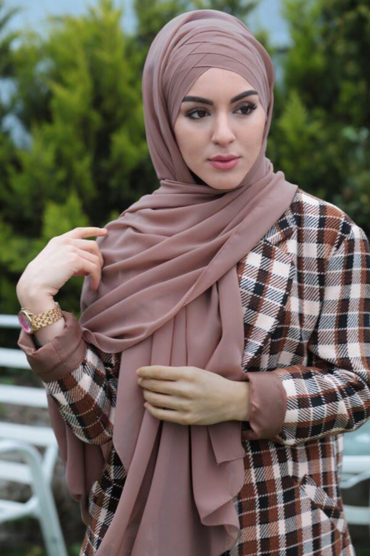 AMİSOS Üç Bantlı Şal Koyu Vizyon (hazır Model) - Özel Tasarım- Yeni Model Tesettür Giyim