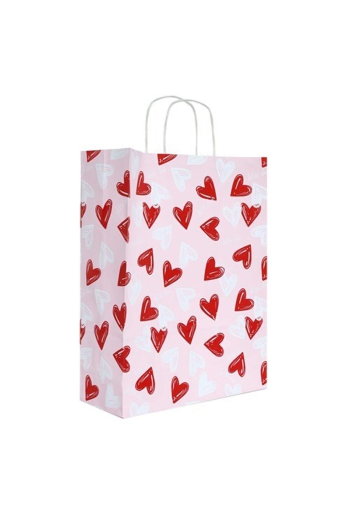 4YOUPACK 32*12*41 Burgu Saplı Kalpler Desenli Kraft Poşet - Çanta 20 Adet