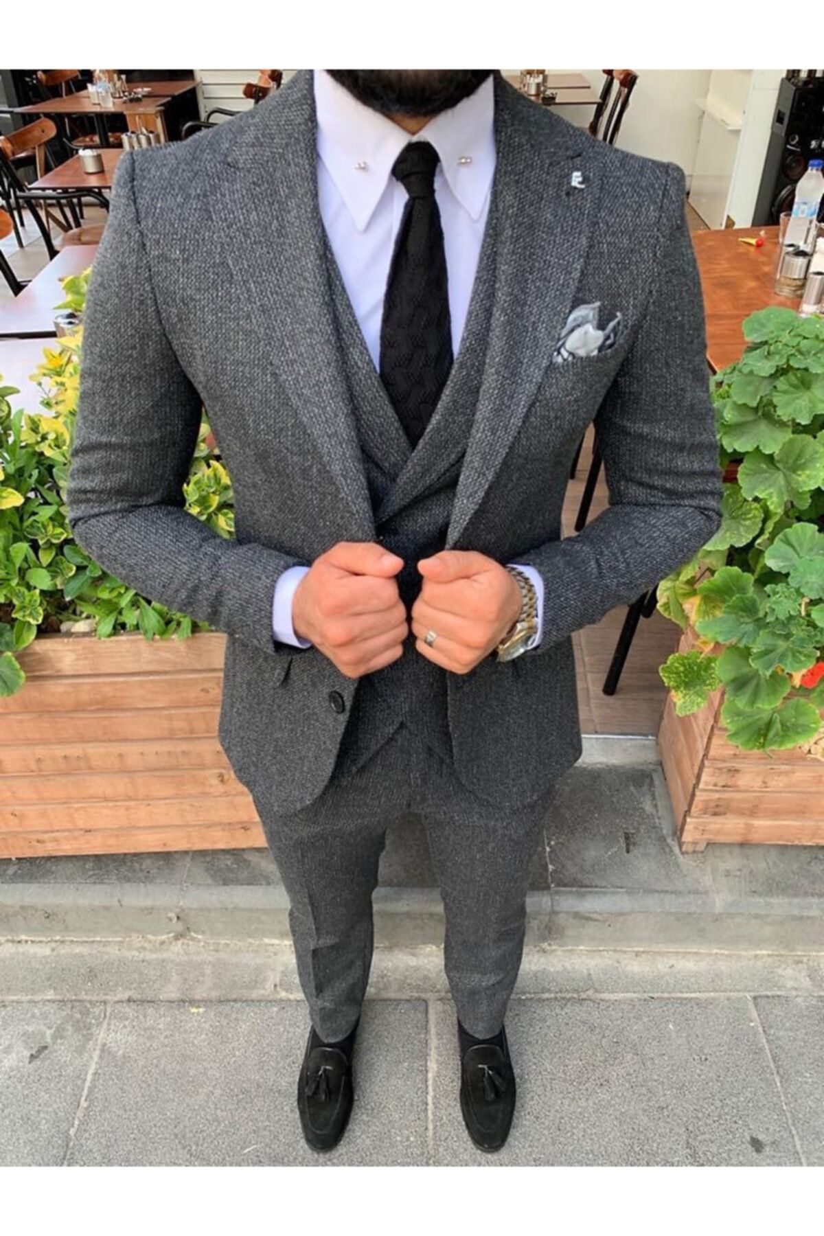 corleone collection Slim Fit Yelekli Yün Takım Elbise