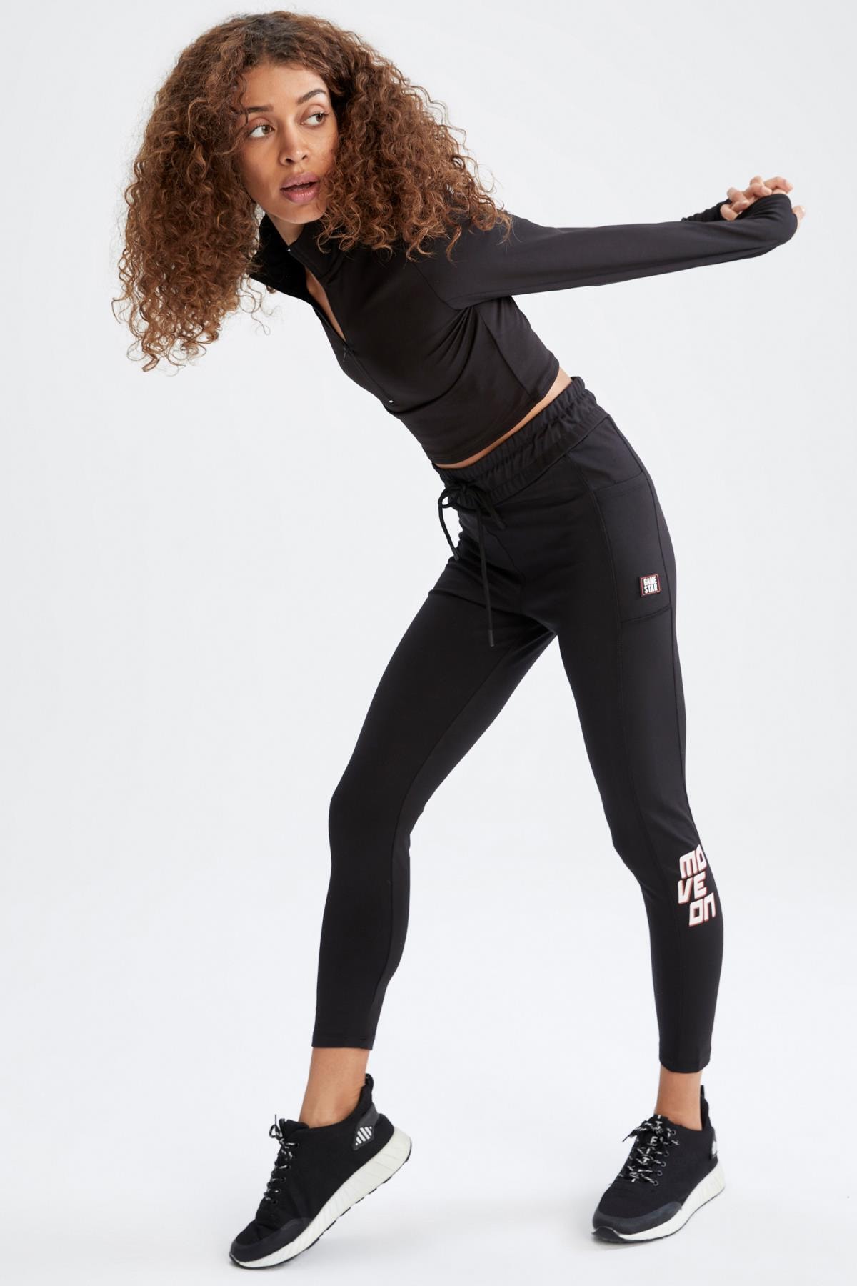 DeFacto Ekstra Slim Fit Slogan Baskılı Beli Bağcık Detaylı Tayt