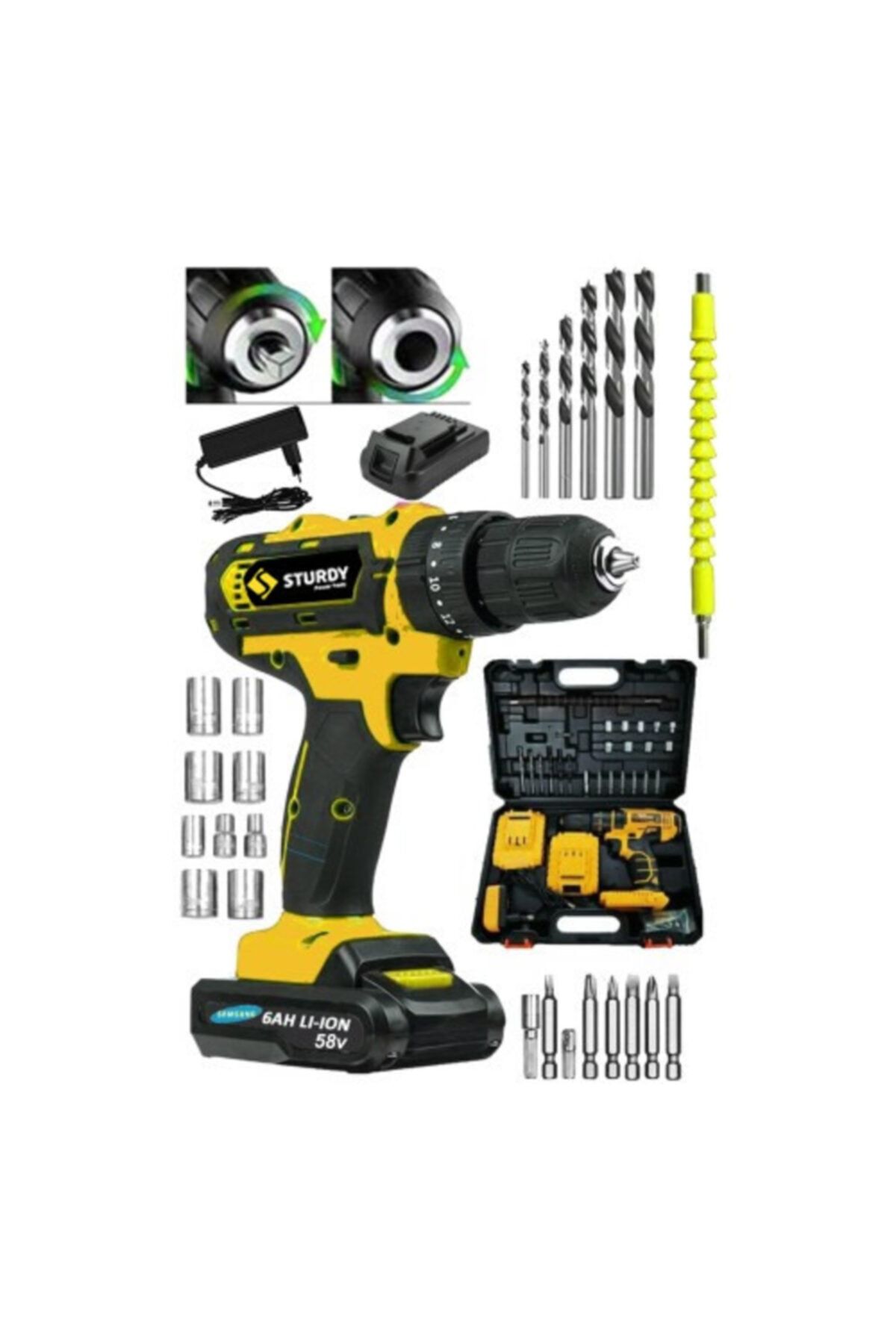 Sturdy Japon Professıonel Tools 58v8ah New-r Seri Metal Şanzuman Şarjlı Çift Akülü Vidalama 27prç Uç Setli