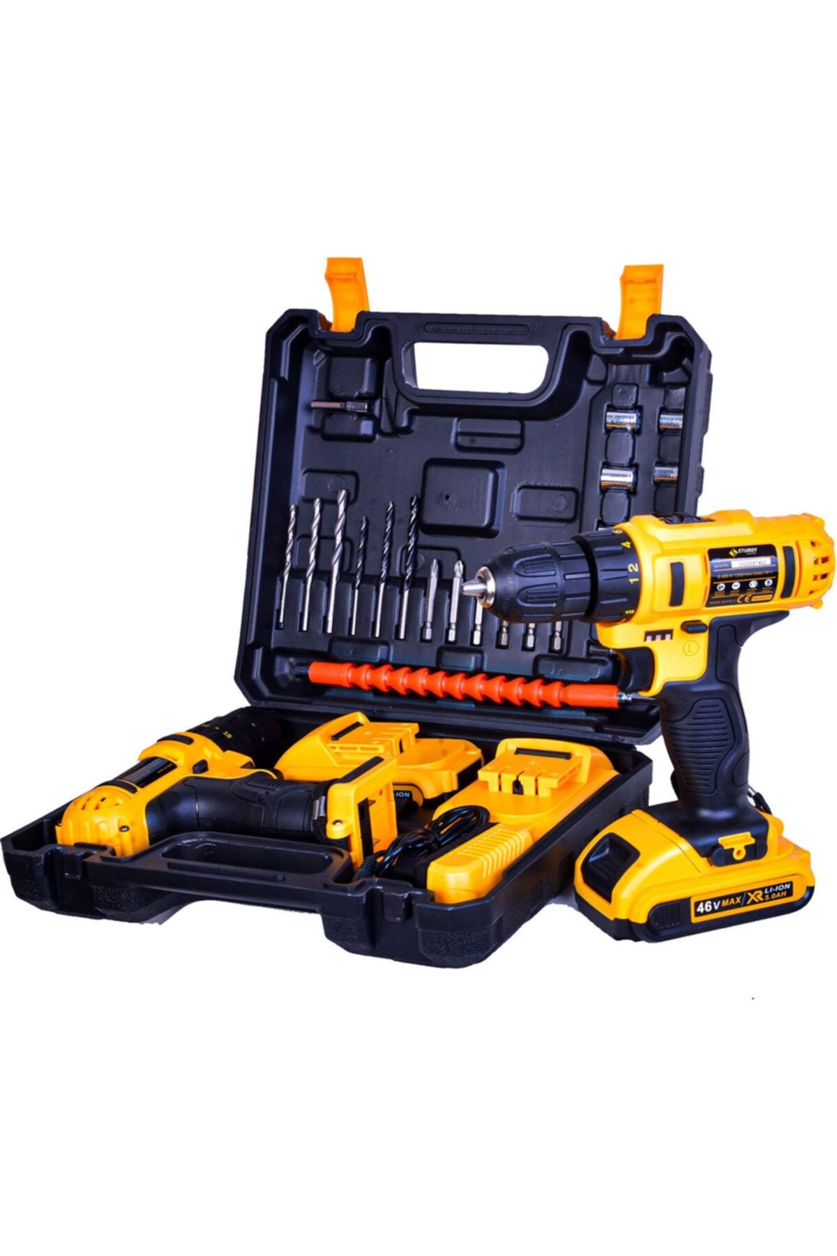 Sturdy Japon Technology 46v5ah Yelow 2020 Seri Çift Akülü Şarjlı Vidalama Matkap 27 Parça Setli
