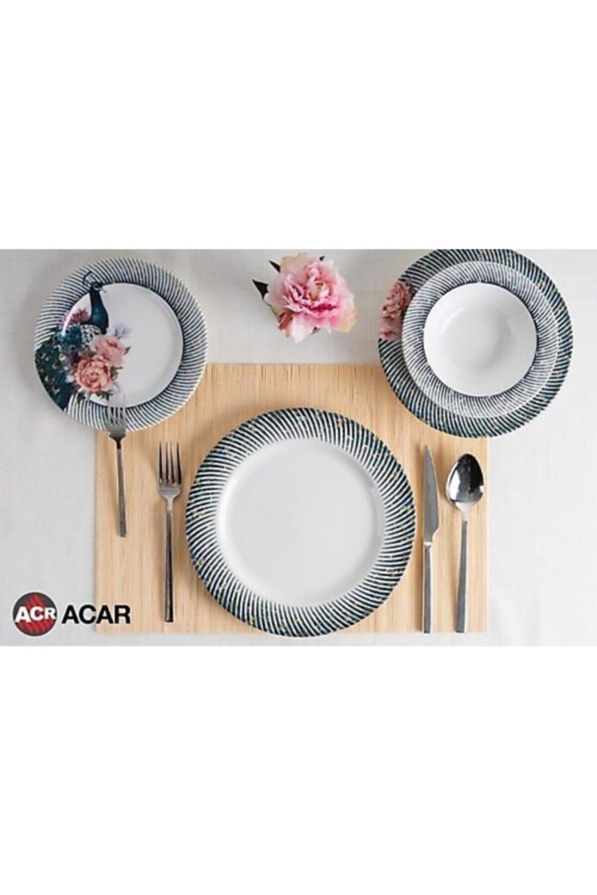 ACAR Helena Tavus Kuşu 6 Kişilik 24 Parça Porselen Yemek Takımı 11058