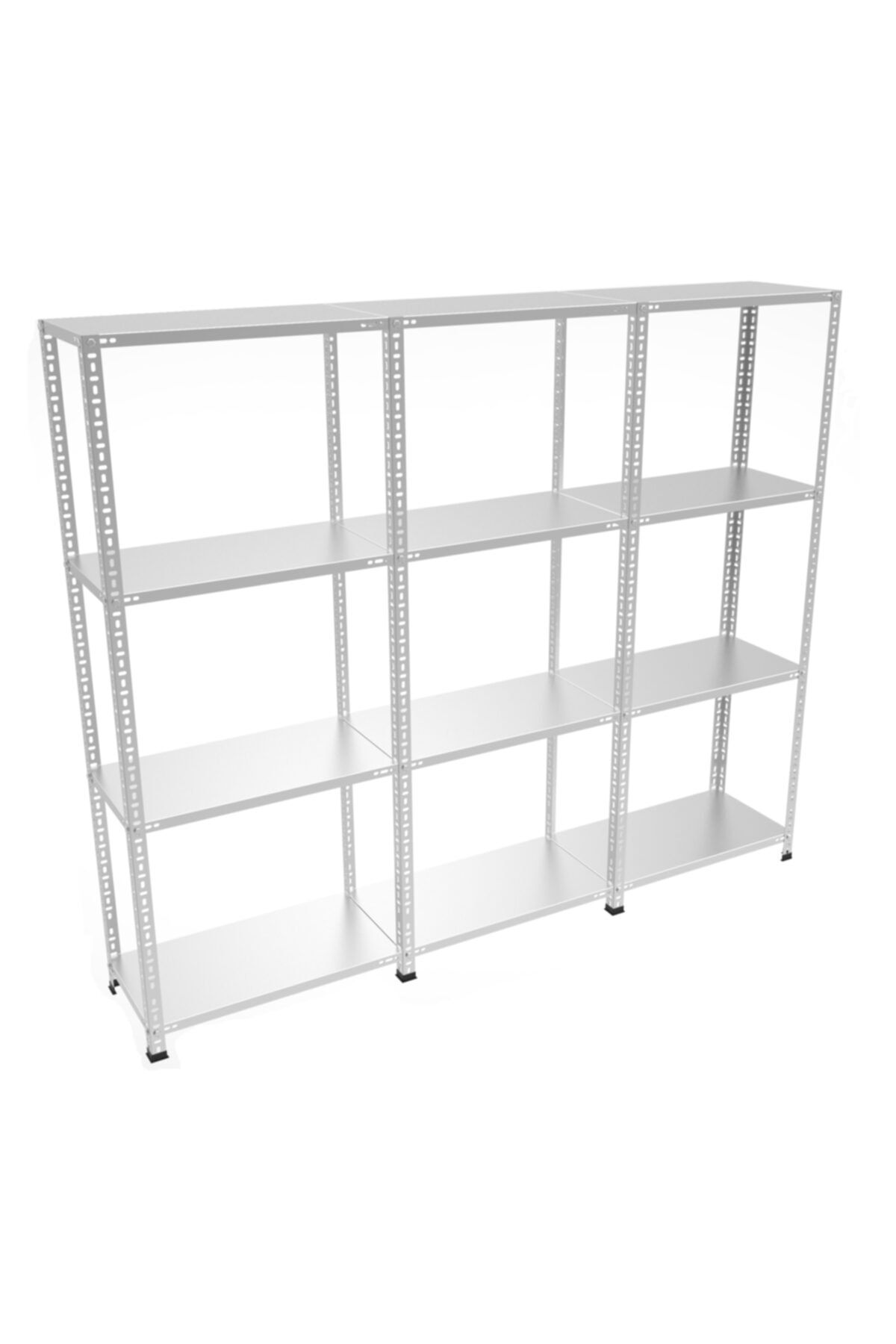 RafBurada 4 Katlı 3'lü Bitişik Galvaniz Çelik Raf.Depo,Dosya Rafı 0.70 MM-43X75-200cm