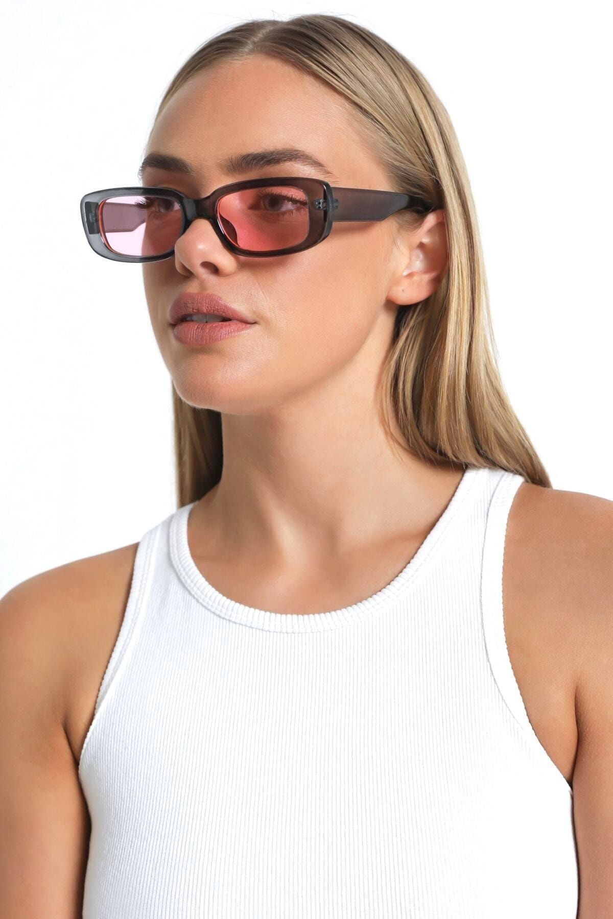 Mathilda Aksesuar Chunky Frame Vintage Füme Pembe Güneş Gözlüğü