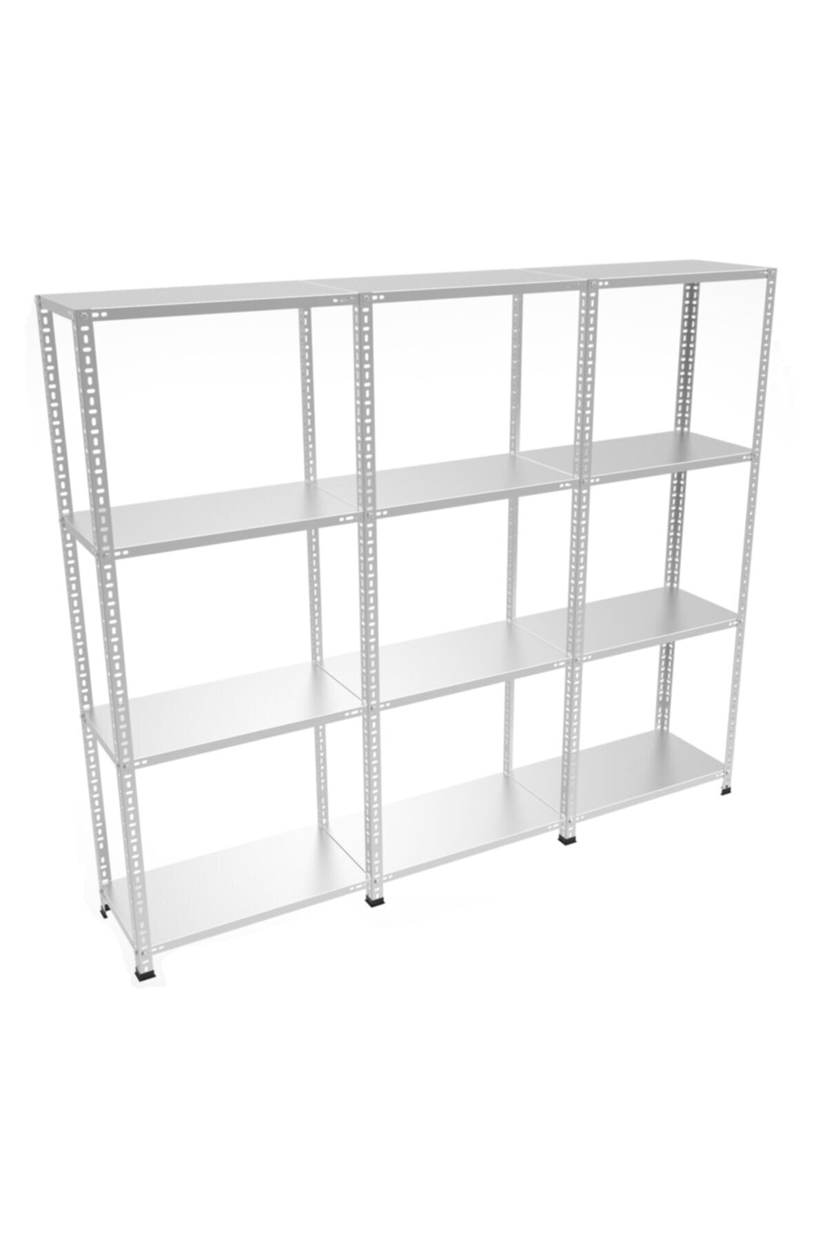 RafBurada 4 Katlı 3'lü Bitişik Galvaniz Çelik Raf.depo,dosya Rafı 1,00 Mm-59x75-200cm