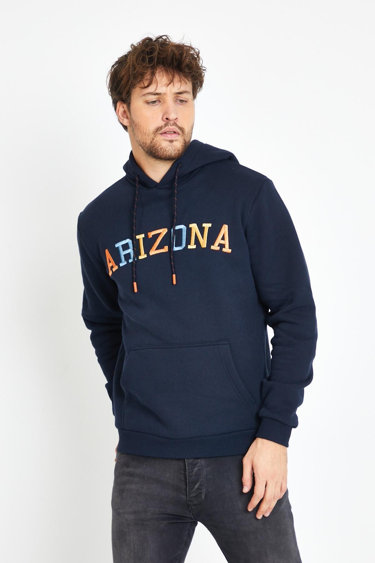 Polo State Erkek Arizona Nakışlı Kapüşonlu 3 Iplik Sweatshirt Lacivert
