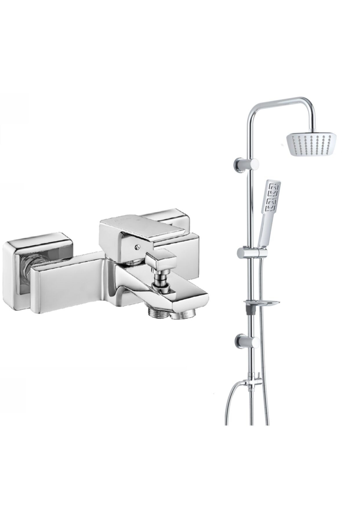 T MAY Eca Tiera Banyo Bataryası + T-may Sarte Tepe Duş Takımı Seti Krom Paslanmaz