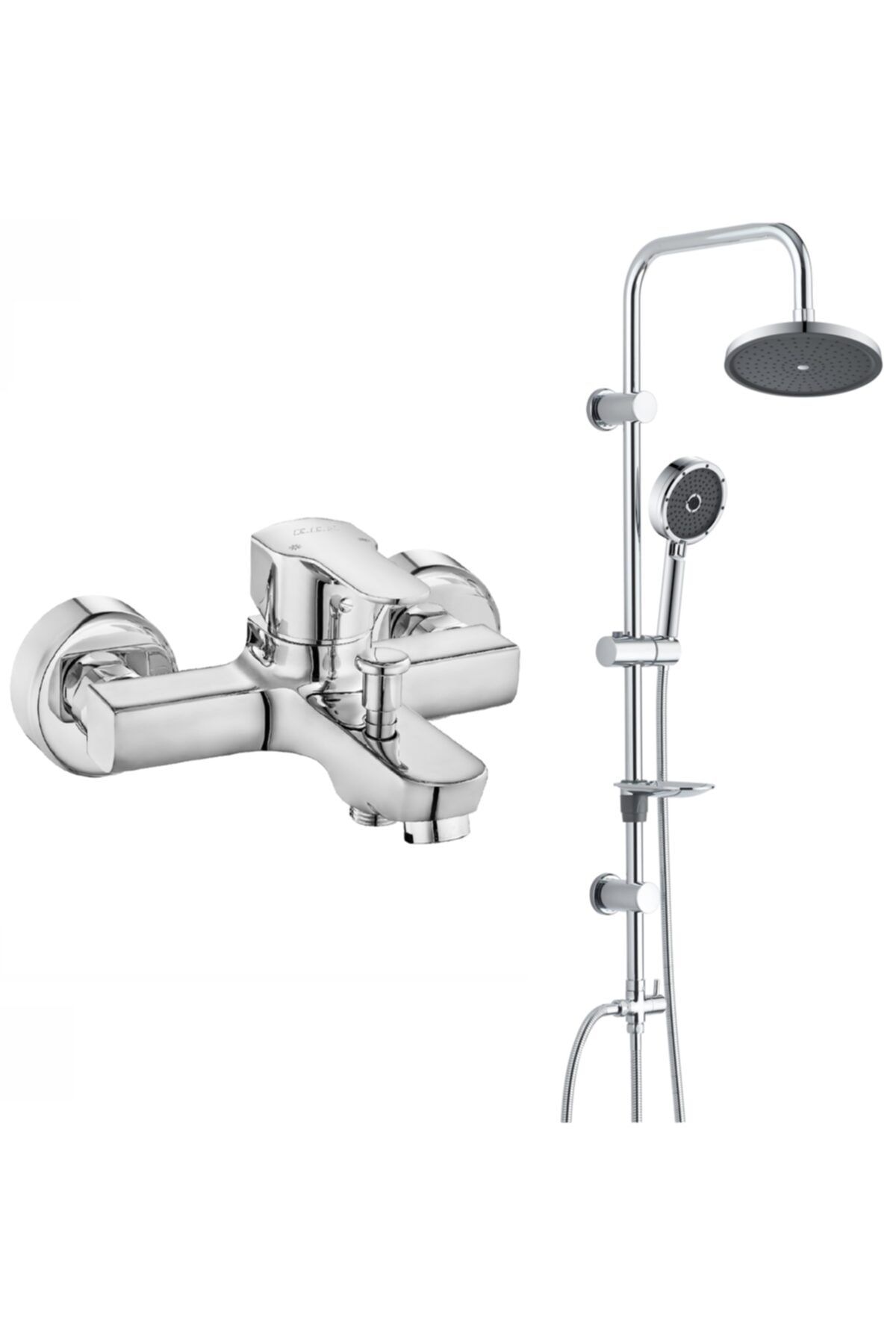 T MAY Eca Star Banyo Bataryası + T-may Kağan Tepe Duş Takımı Seti Krom Paslanmaz