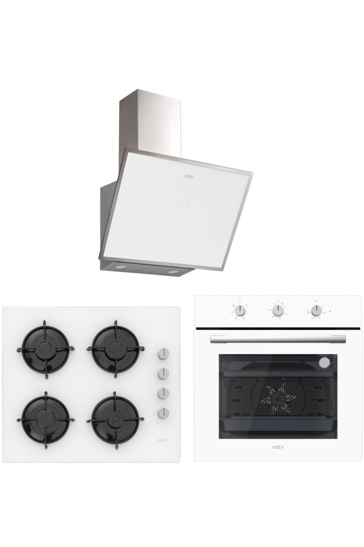 Esty Beyaz Cam Ankastre Set  Aef6602w01 Fırın, Aco5335w01 Ocak, 3473w6 60 cm Davlumbaz