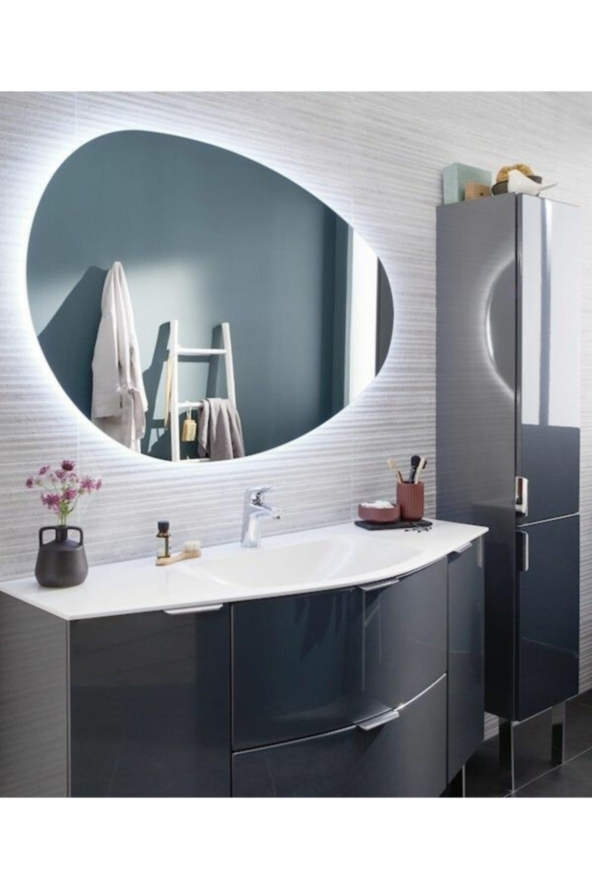 Aypars Atlye Asimetrik Banyo,lavabo Aynası Dokunmatik Ledli 80x100 Cm 4 Mm Flotal Ayna