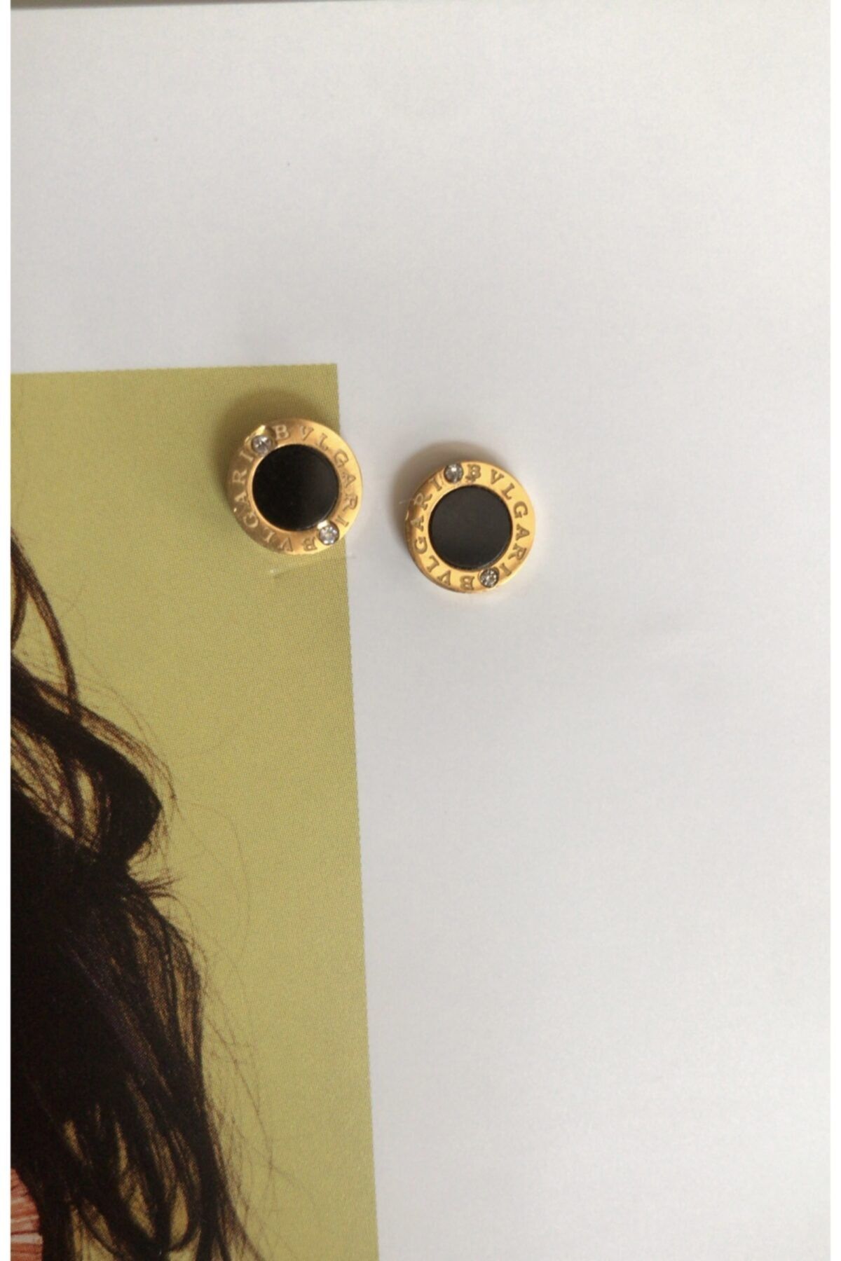 ZİNET TAKI Çelik Bvlgari Model Siyah Küpe