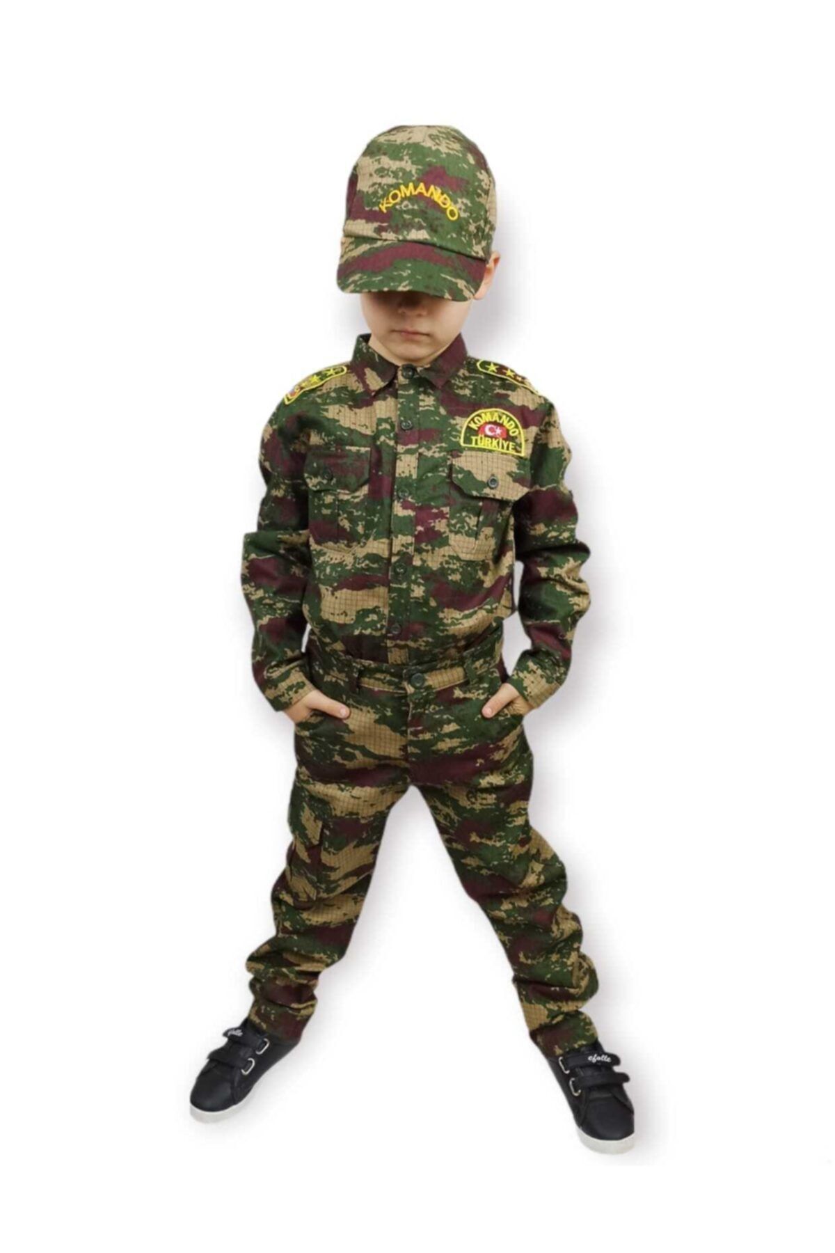 Terry Kids Unisex Çocuk Askeri Kamuflaj 3 Parça Kostüm
