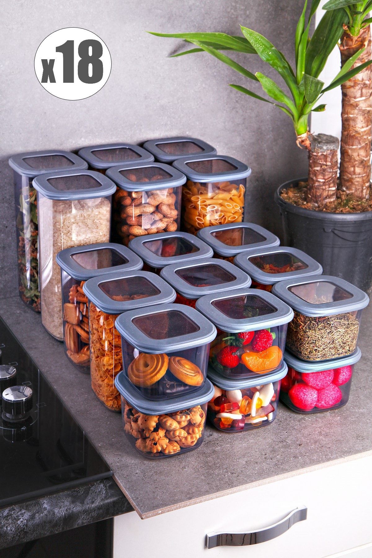 Kitchen Life 18'li Saklama Kabı Seti Süper Set (1750ml - 1200ml - 550ml)