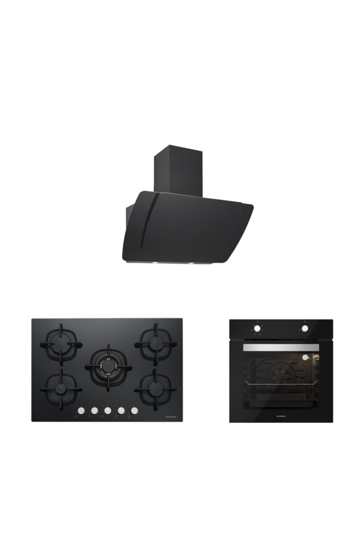 Silverline Siyah Cam Ankastre Set (3373 Mısto 60 Siyah+cs5426b01+bo6501b01)