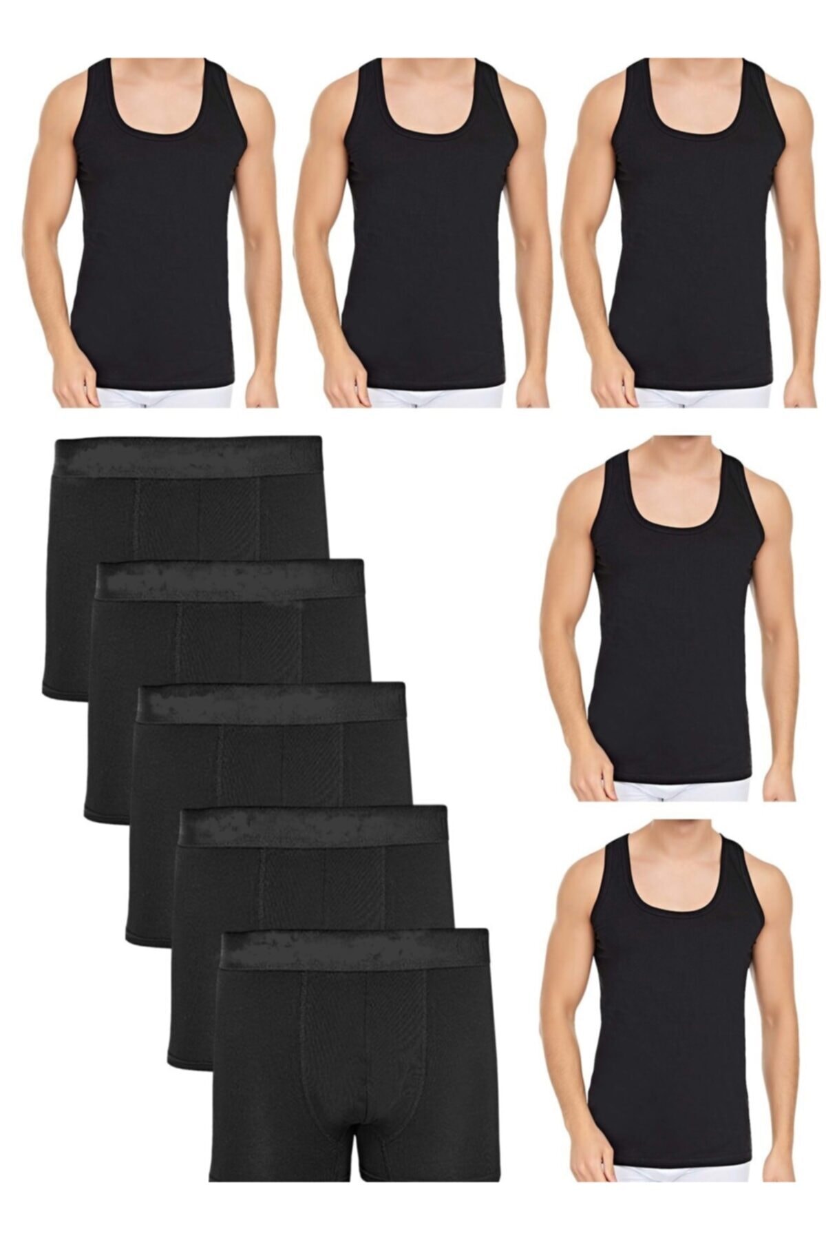 NACAR STORE Erkek 5'li Pamuklu Likralı Boxer Atlet Takım