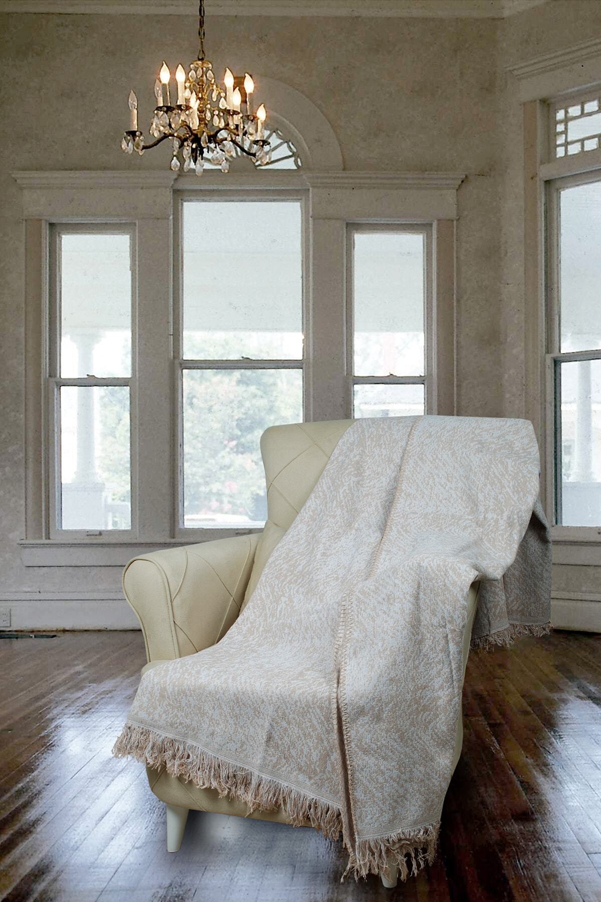 SARDİAHOME Krem Pamuklu Çok Amaçlı Kaymaz Kotuk Çekyat Örtüsü 170x220