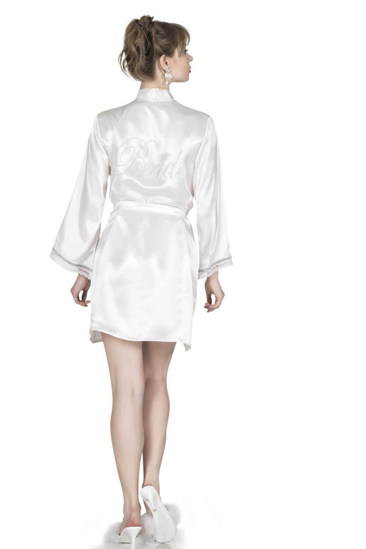 For Dreams Kadın Ekru Bride Işlemeli Kısa Sabahlık